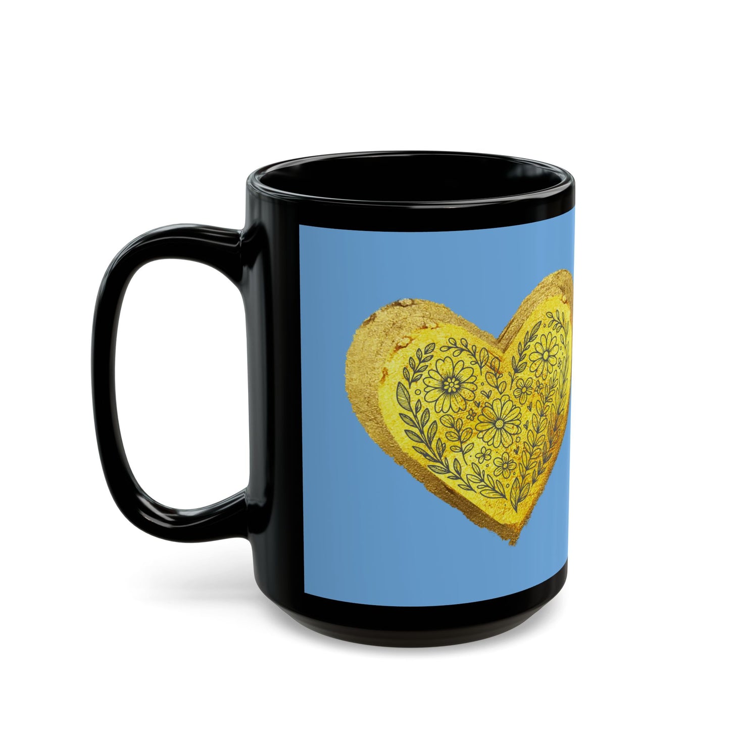 Light Blue on Black Mug - Heart of Gold (15oz)