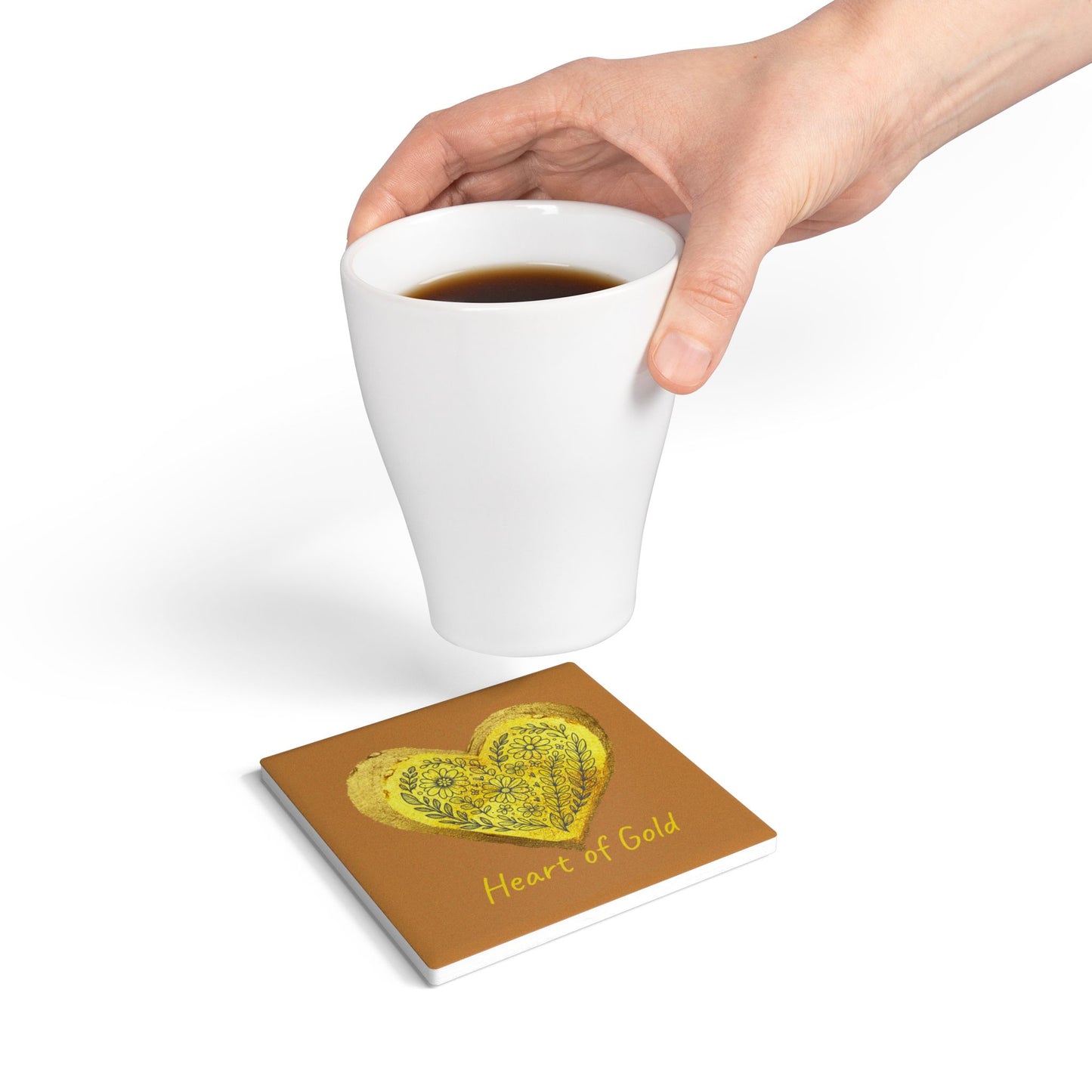 Brown Ceramic Coaster - Heart of Gold