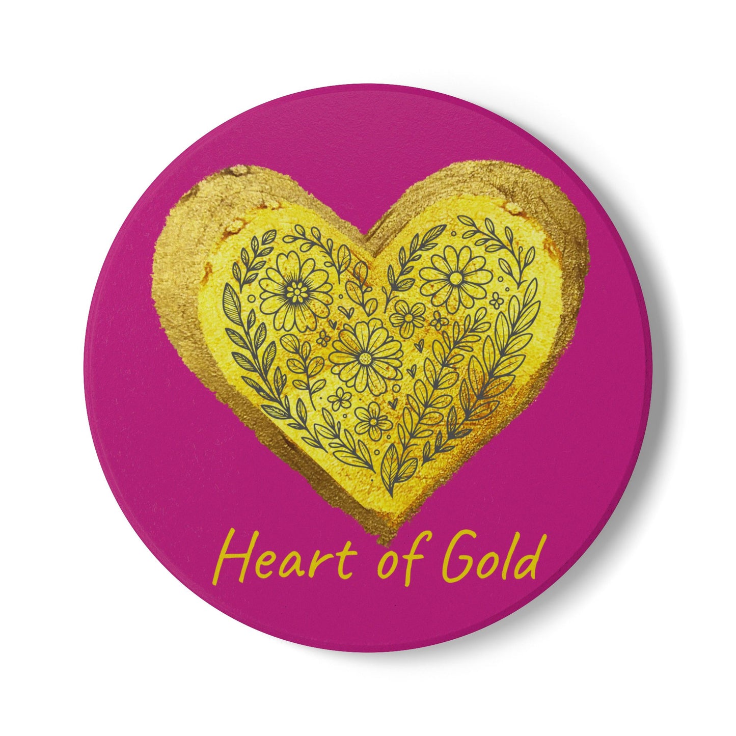 Pink Ceramic Coaster - Heart of Gold