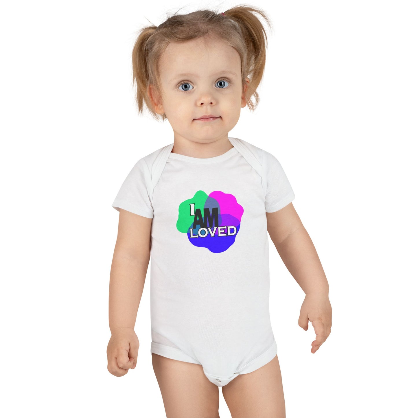 Baby Short Sleeve Onesie® - "I Am Loved" (Multicolor with pink)