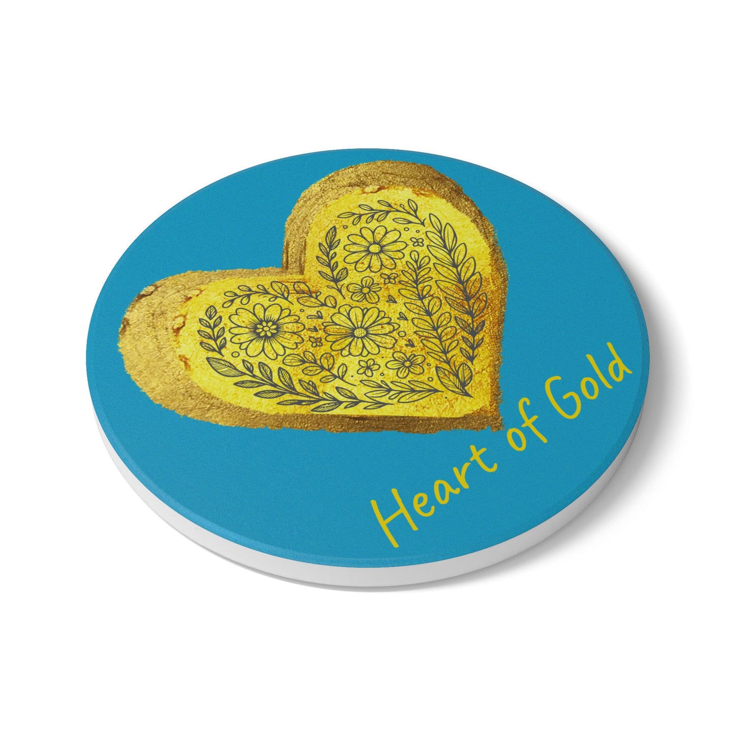Turquoise Ceramic Coaster - Heart of Gold