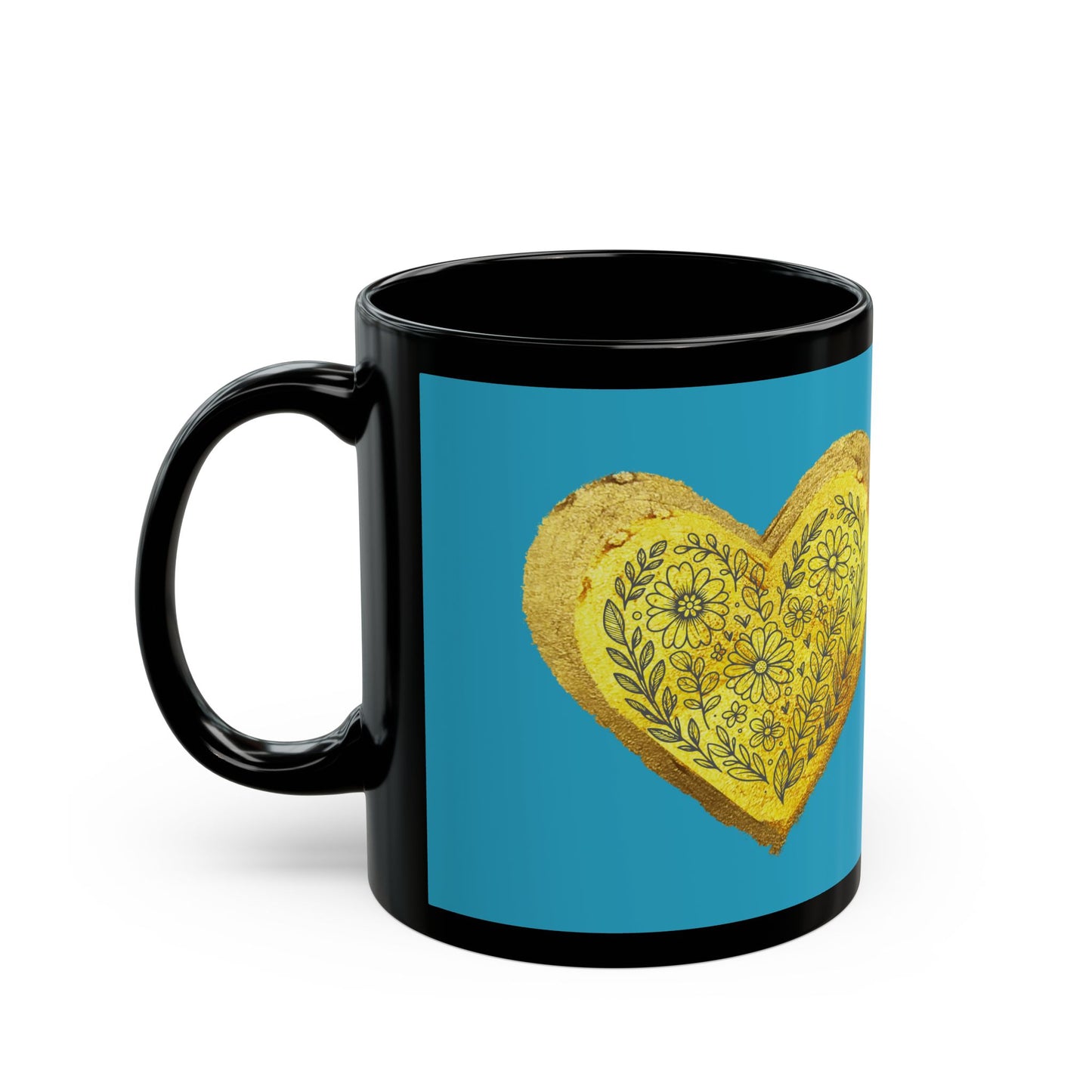 Turquoise on Black Mug - Heart of Gold (11oz)
