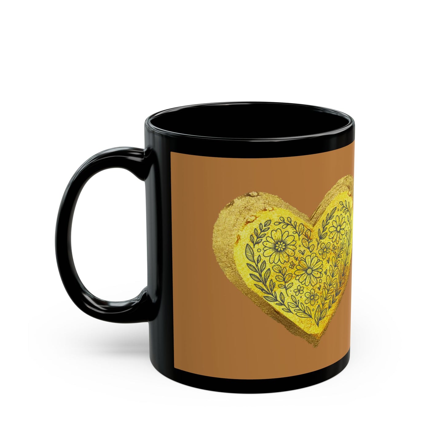 Brown on Black Mug - Heart of Gold (11oz)