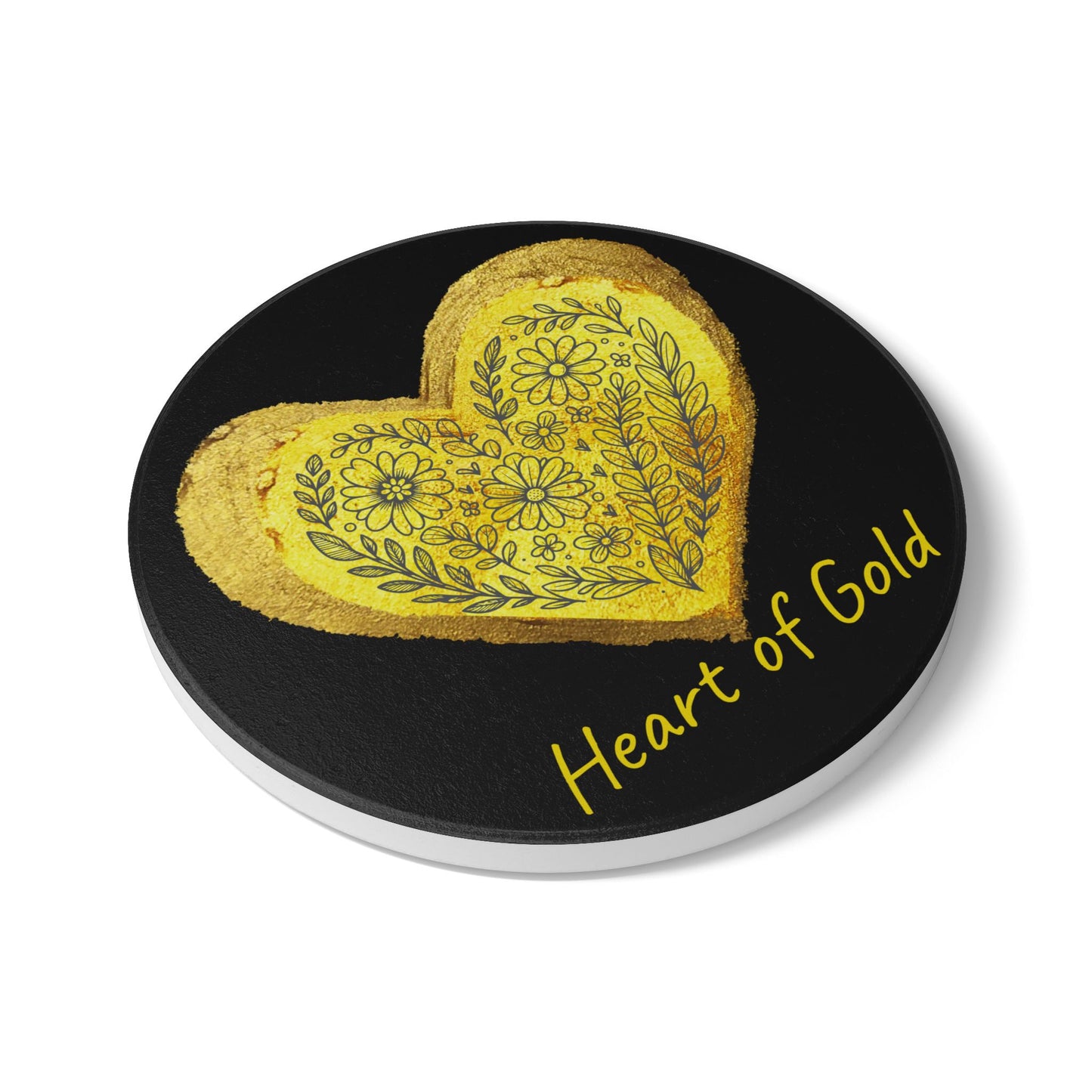 Black Ceramic Coaster - Heart of Gold