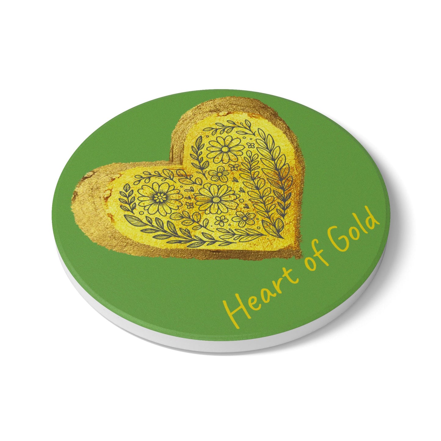 Green Ceramic Coaster - Heart of Gold
