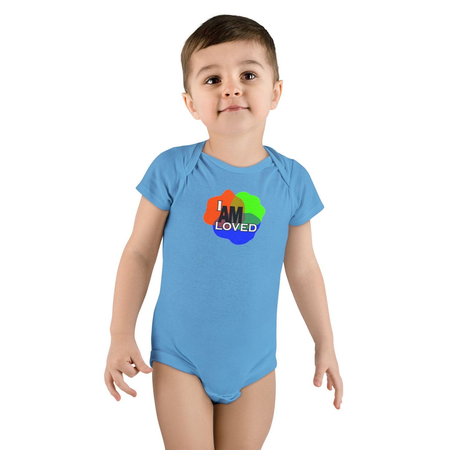 Baby Short Sleeve Onesie® - I Am Loved (Multicolor with green)