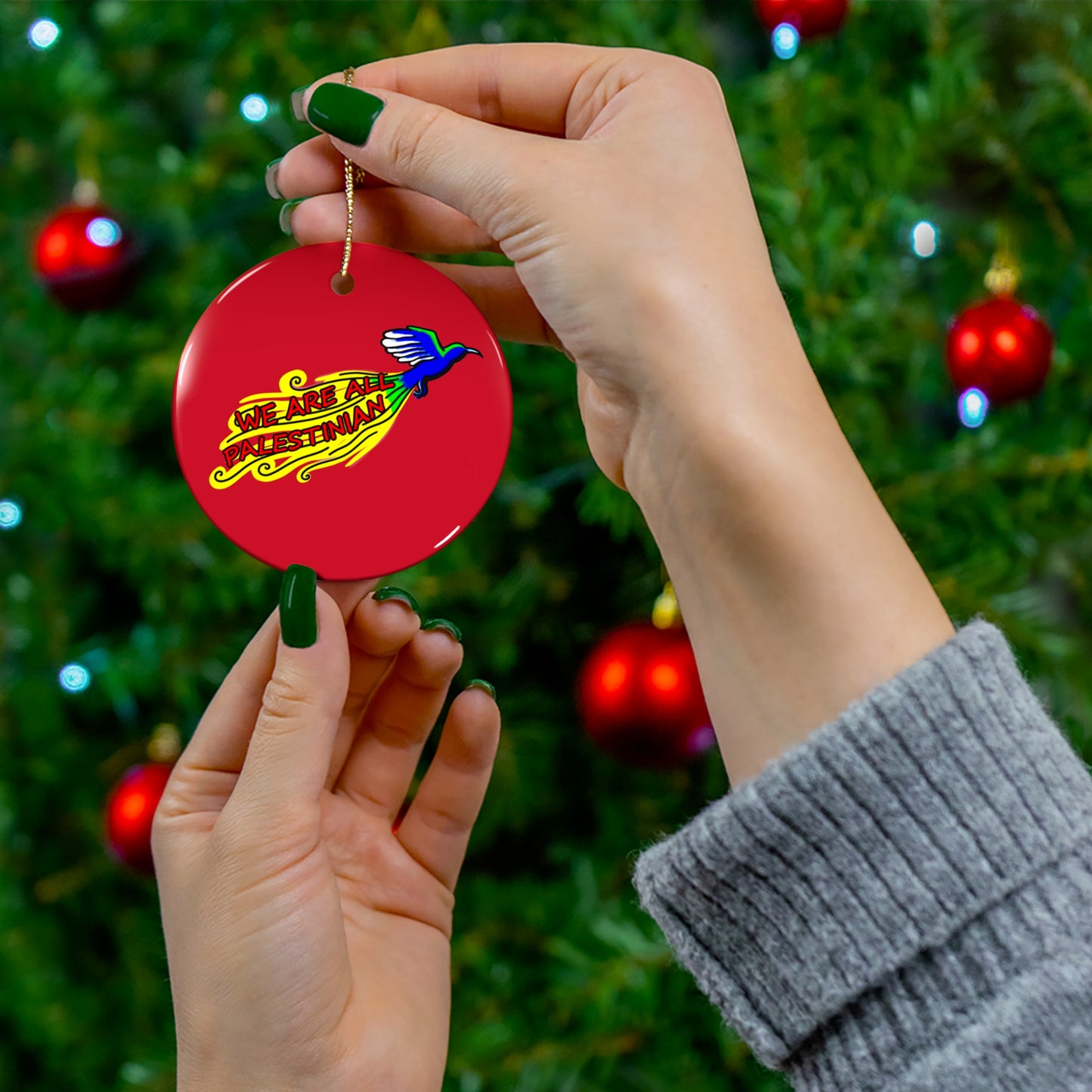 Ceramic Ornament, Circle - We are all Palestinian (Red)