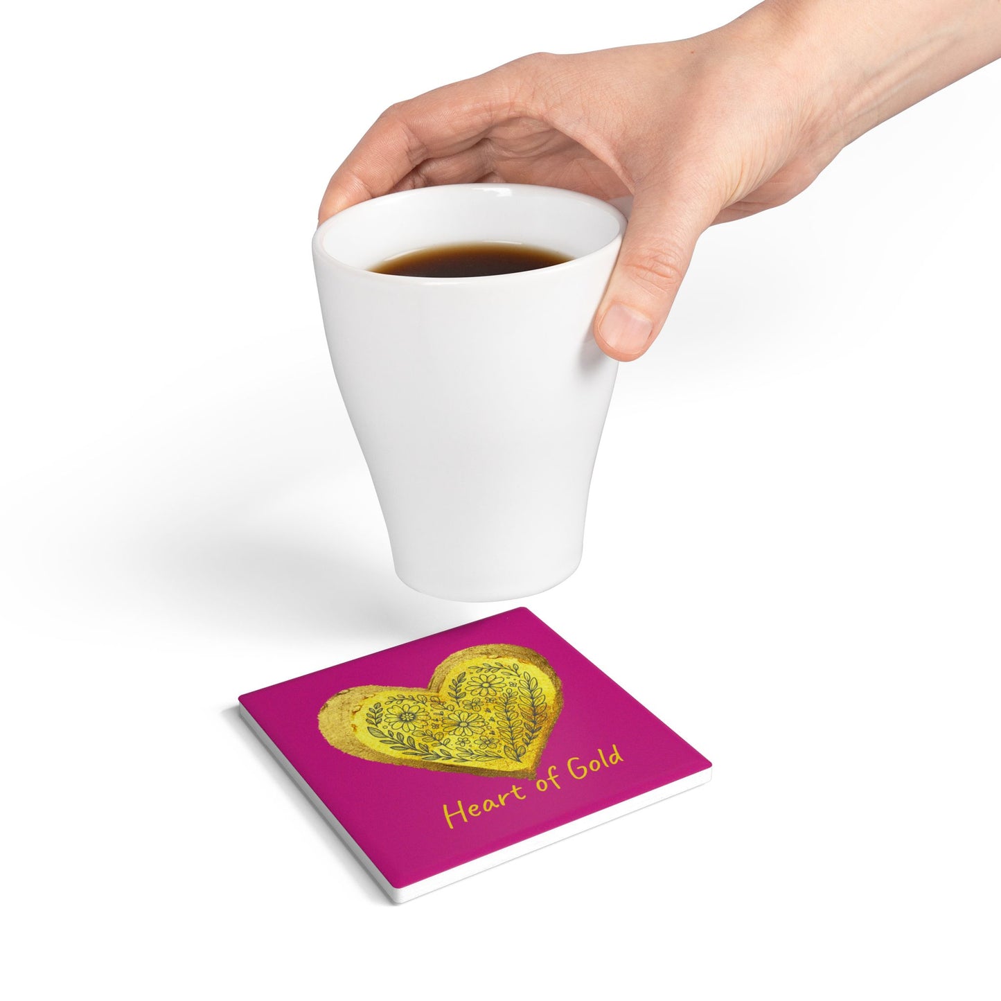 Pink Ceramic Coaster - Heart of Gold