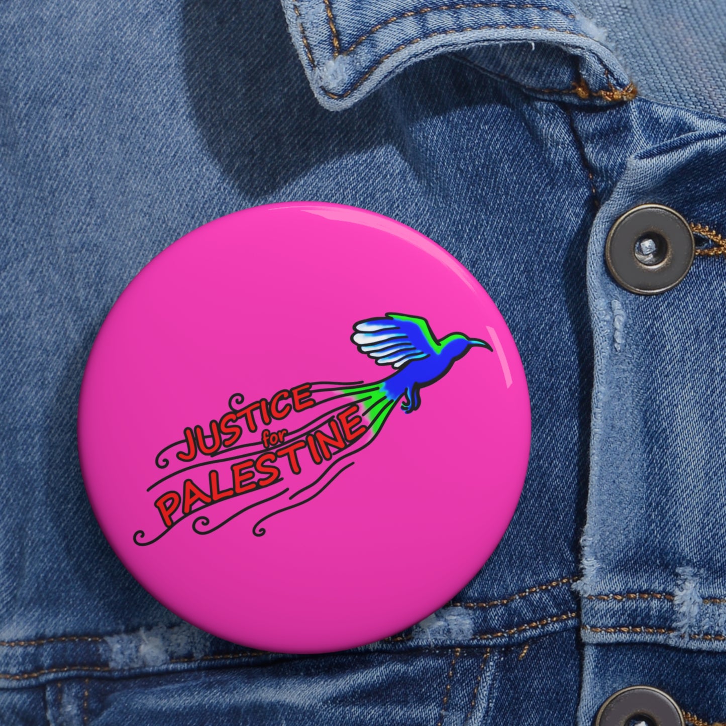 Custom Pin Buttons - Justice for Palestine (Pink)
