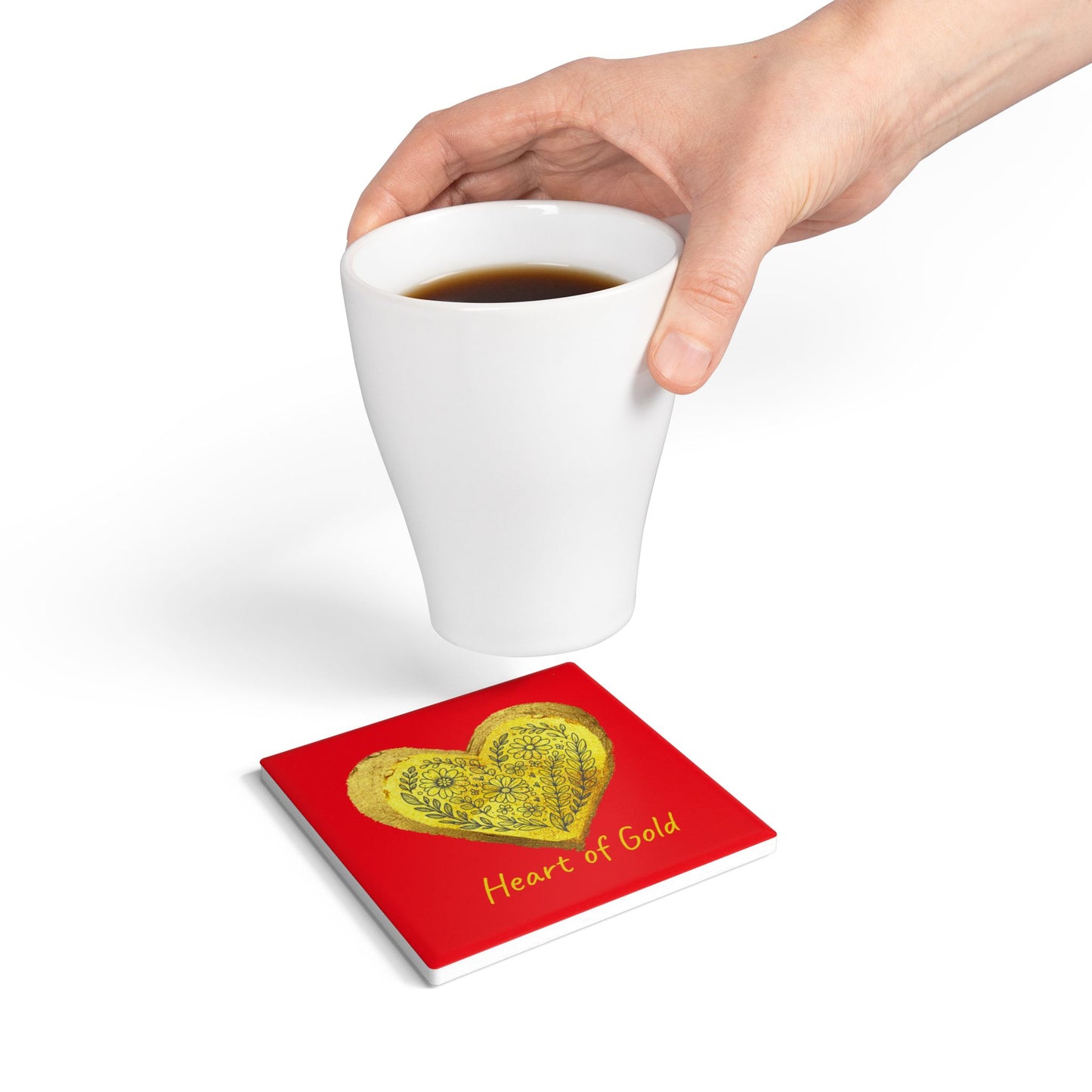 Red Ceramic Coaster - Heart of Gold