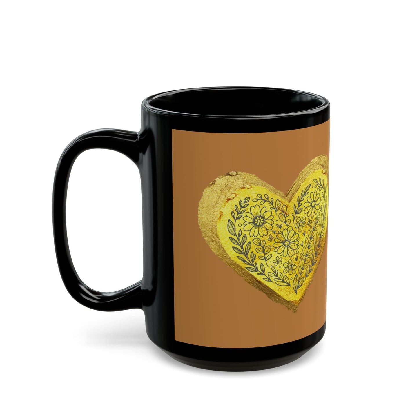 Brown on Black Mug - Heart of Gold (15oz)