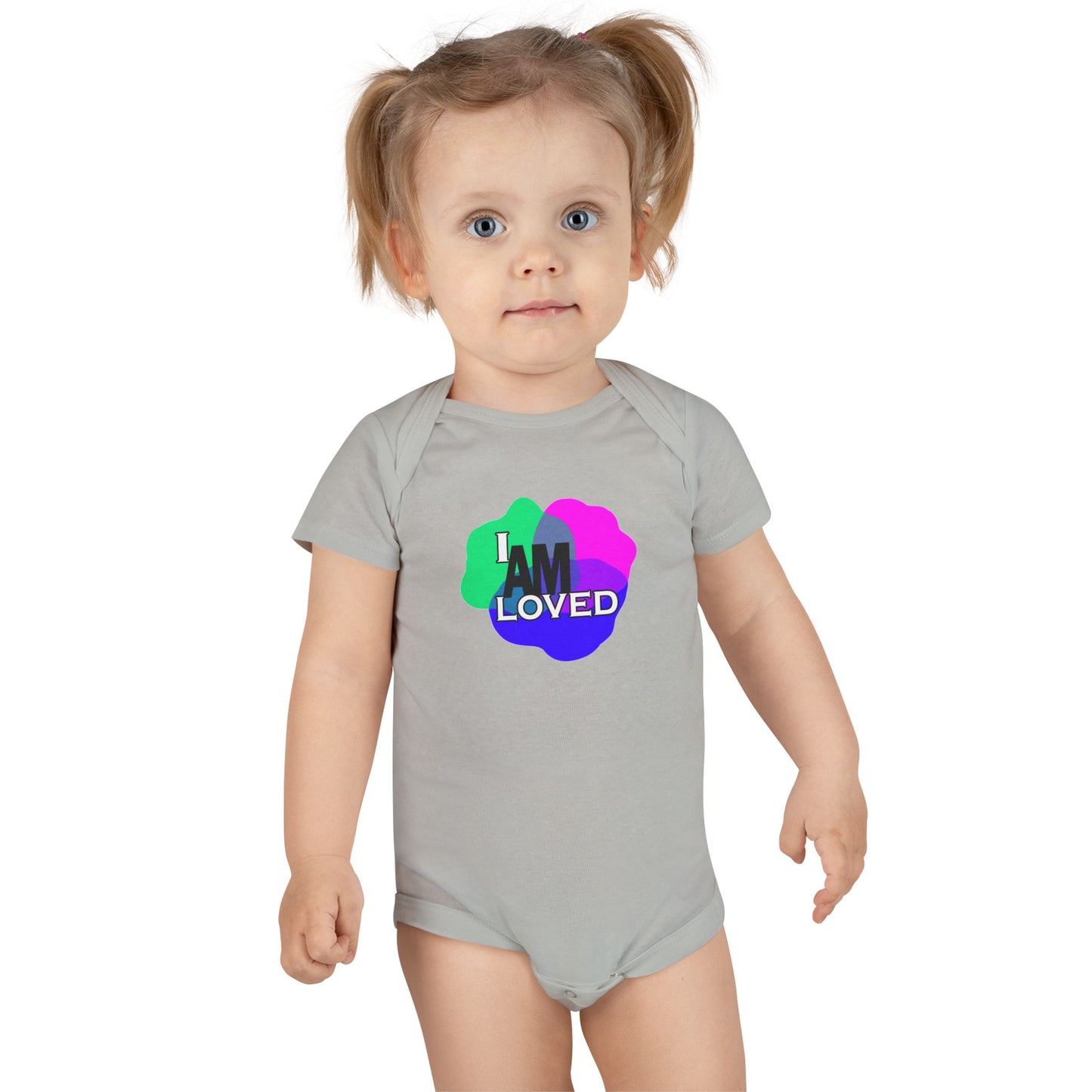 Baby Short Sleeve Onesie® - "I Am Loved" (Multicolor with pink)