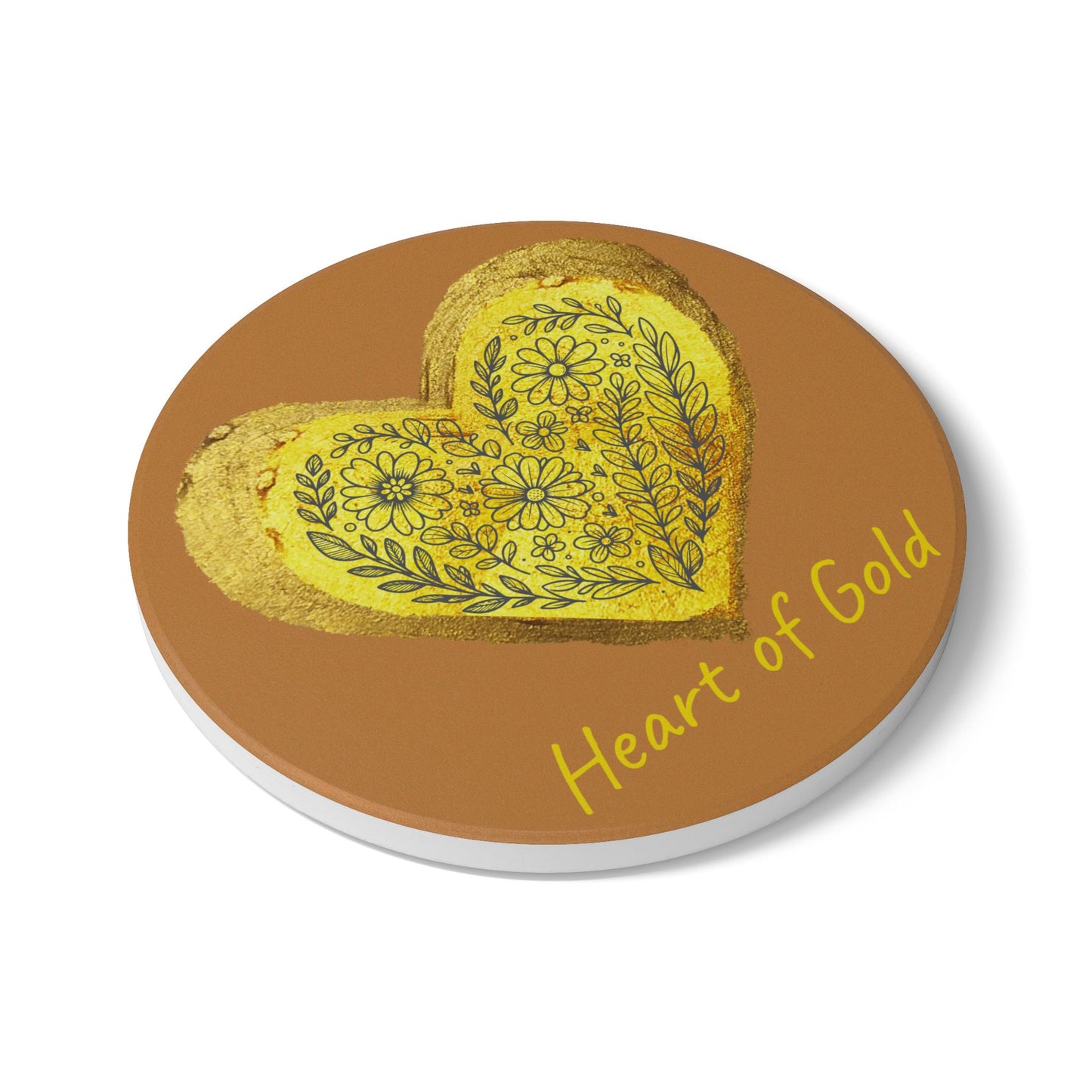 Brown Ceramic Coaster - Heart of Gold