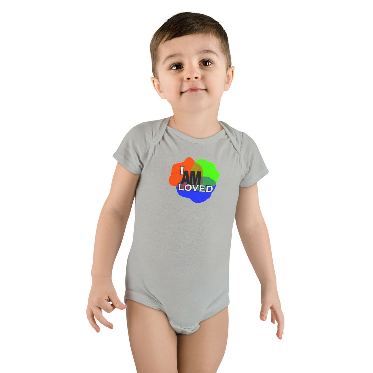 Baby Short Sleeve Onesie® - I Am Loved (Multicolor with green)