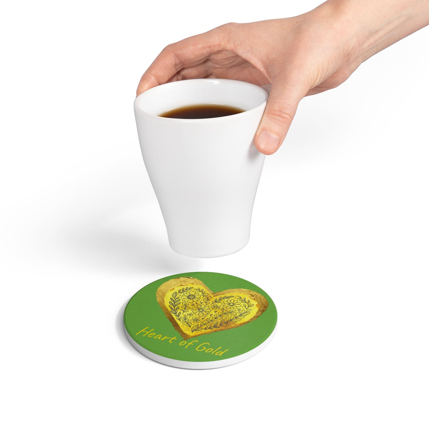 Green Ceramic Coaster - Heart of Gold