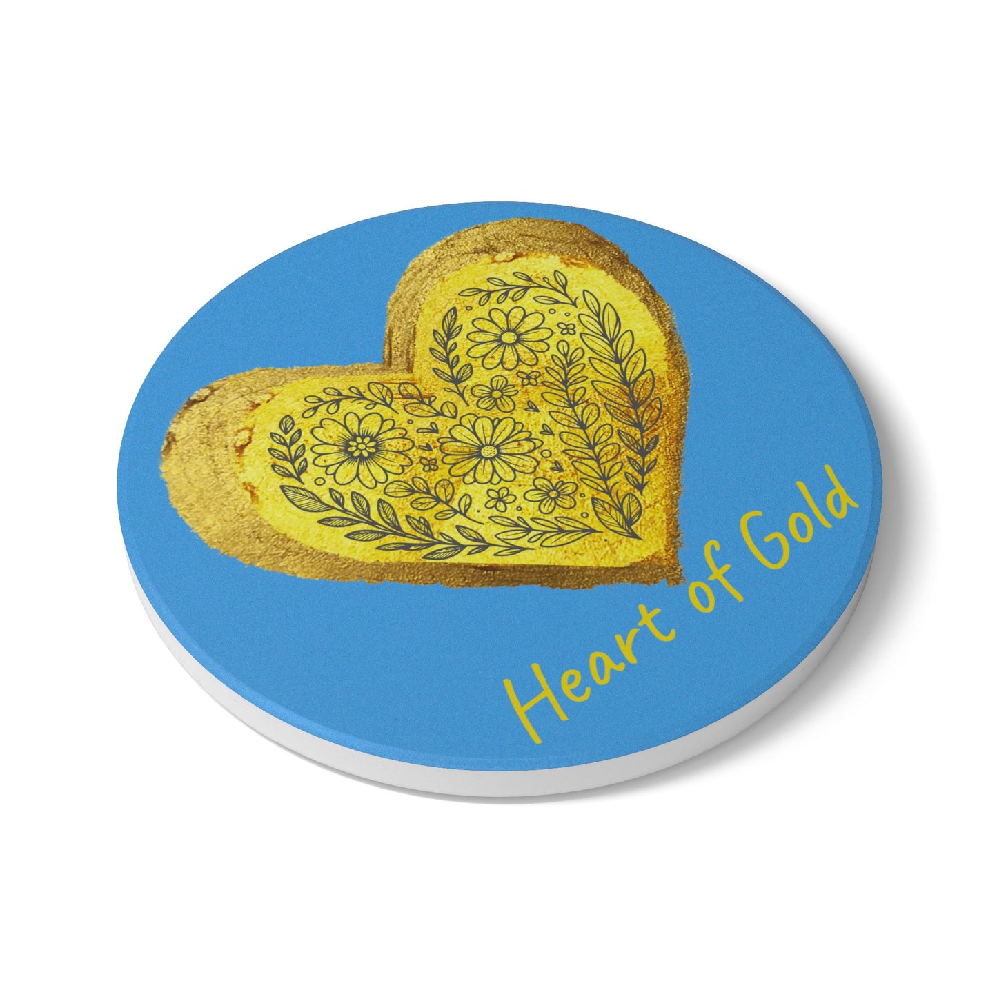 Blue Ceramic Coaster - Heart of Gold