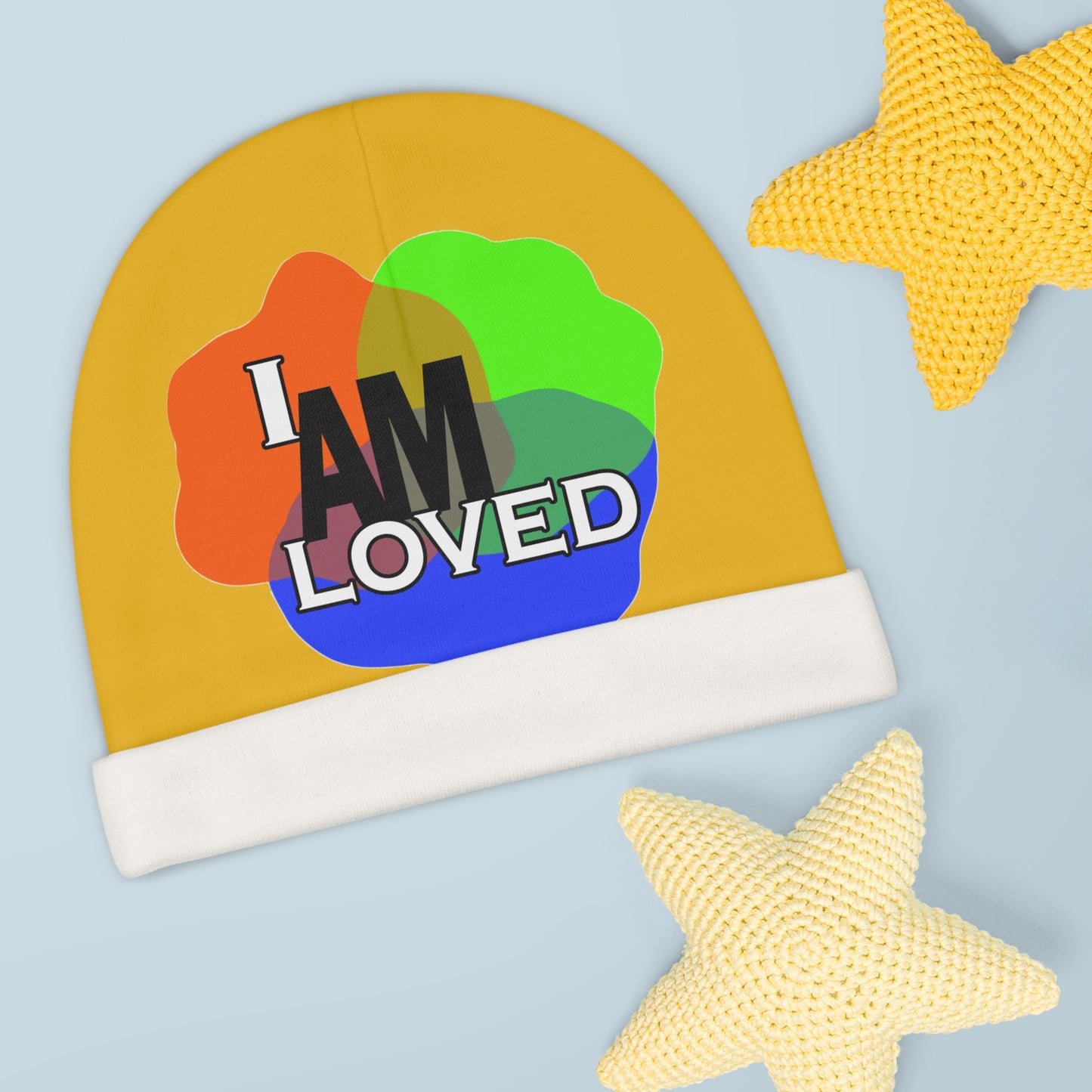 "I Am Loved" Baby Beanie (Multicolor with green)