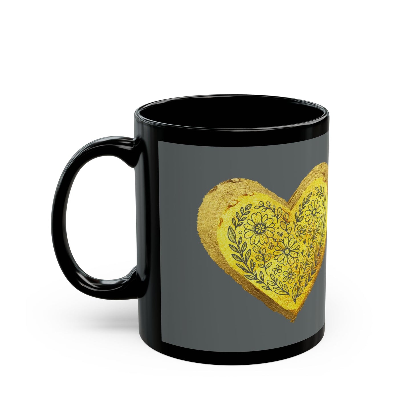 Gray on Black Mug - Heart of Gold (11oz)