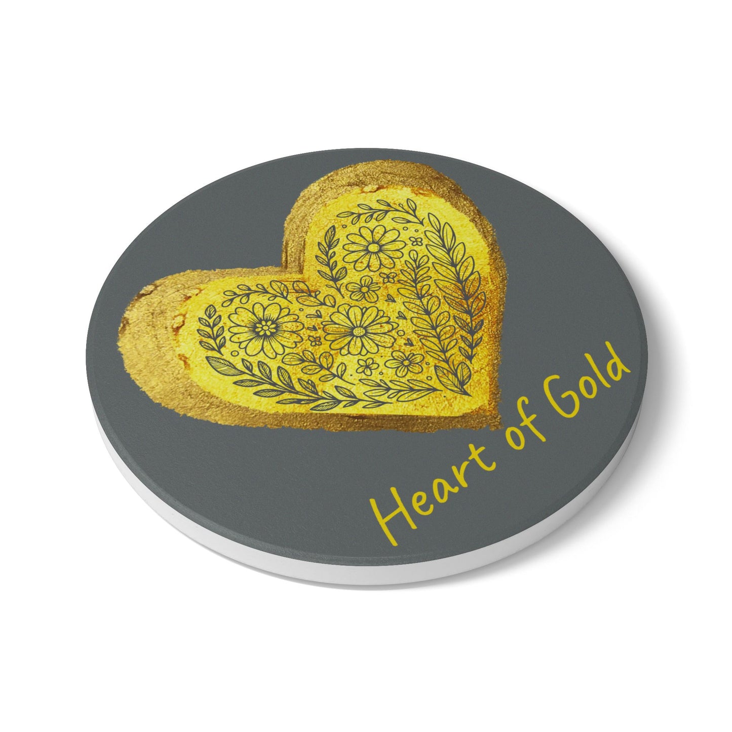Gray Ceramic Coaster - Heart of Gold