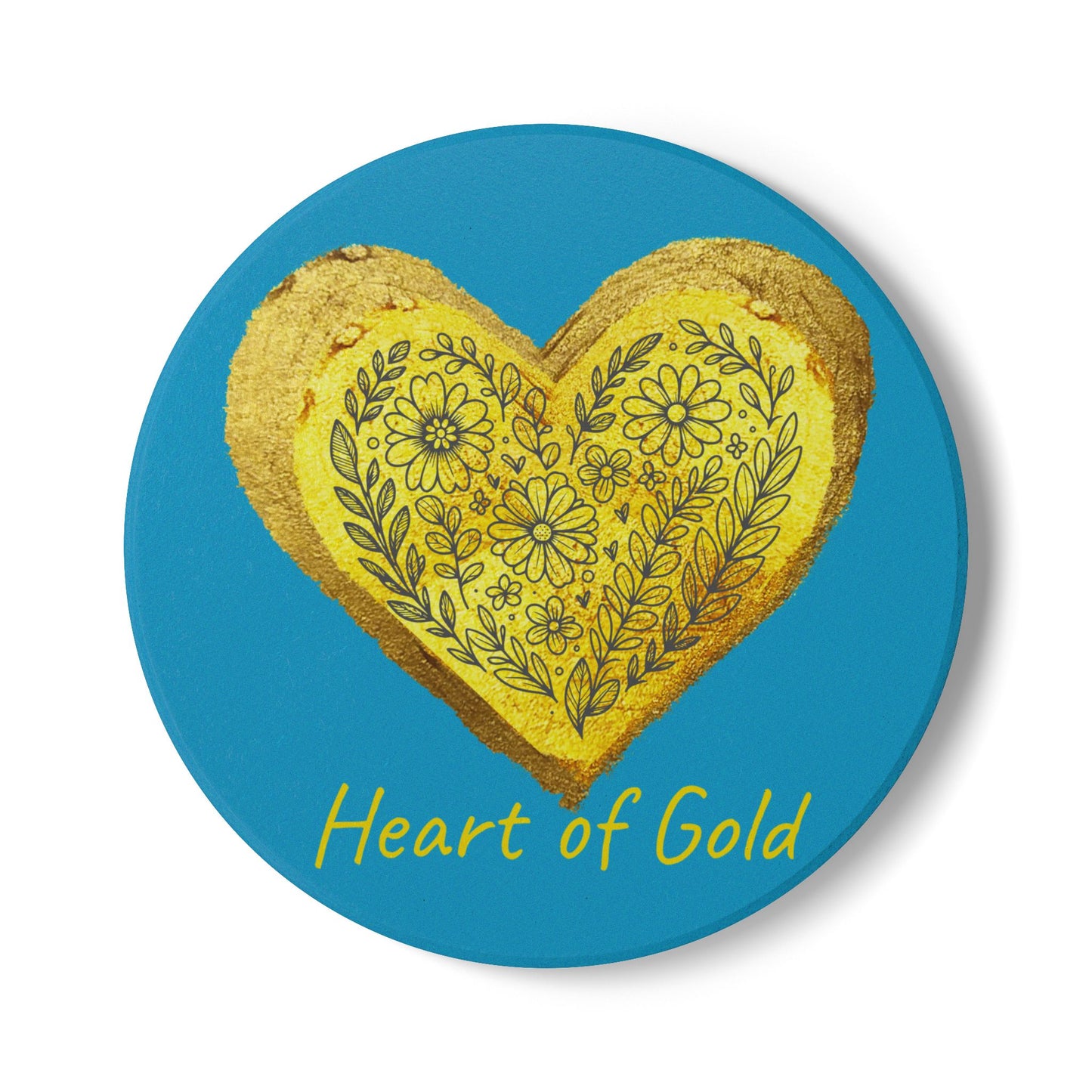Turquoise Ceramic Coaster - Heart of Gold