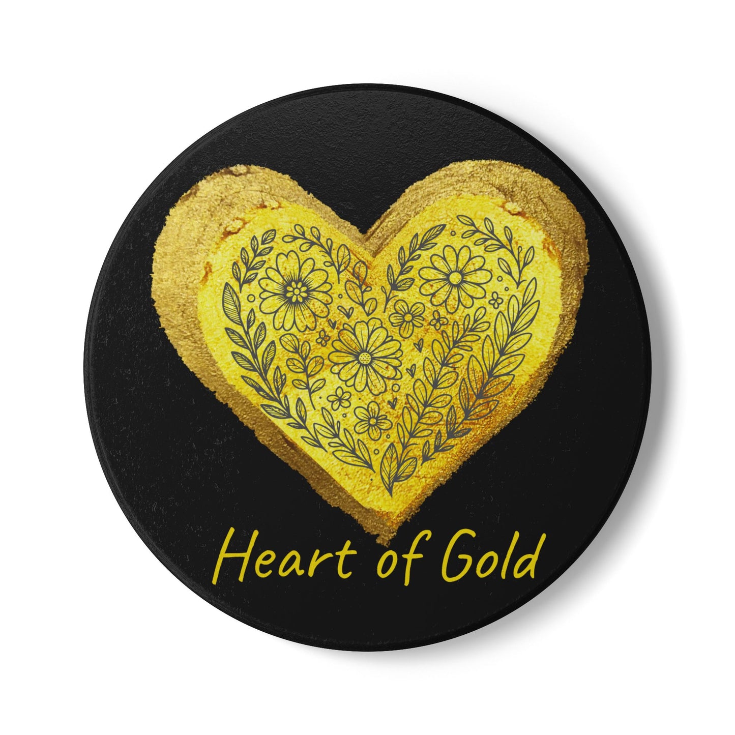 Black Ceramic Coaster - Heart of Gold