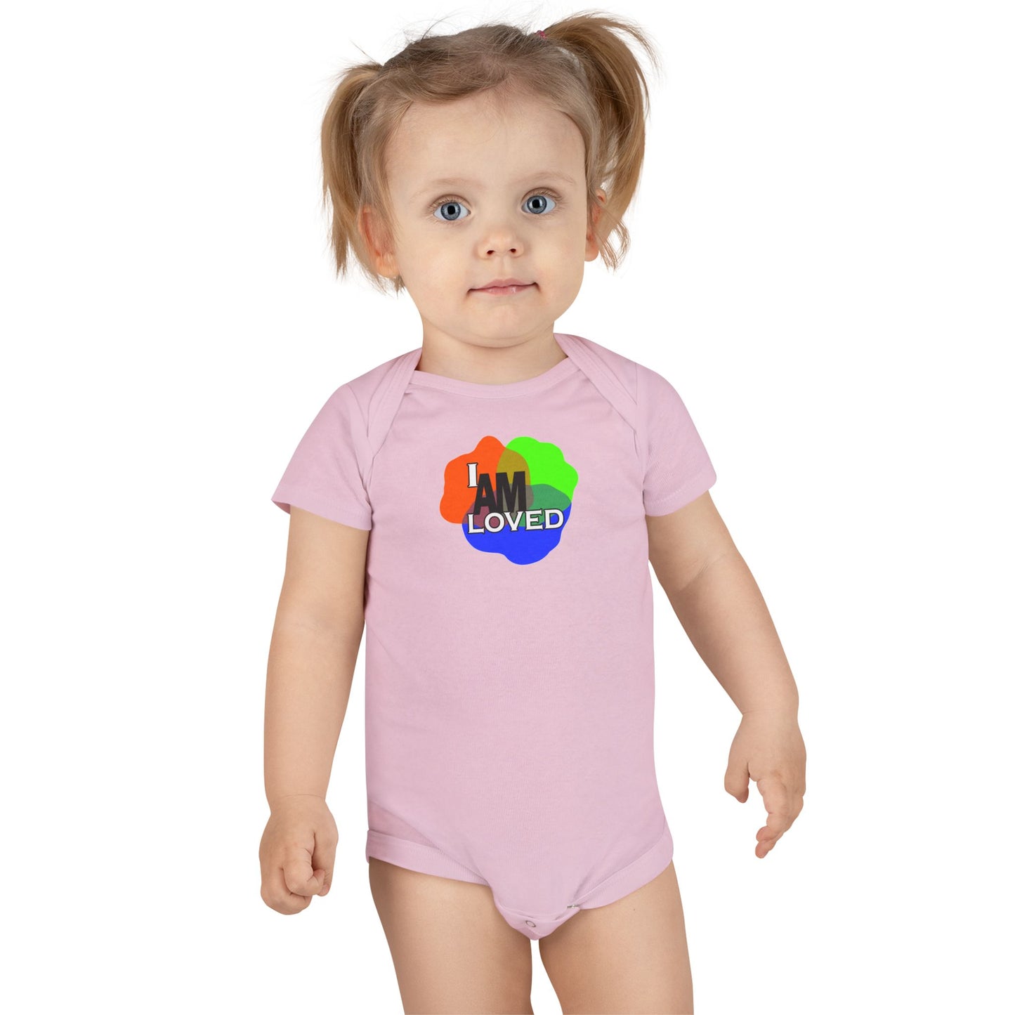 Baby Short Sleeve Onesie® - I Am Loved (Multicolor with green)