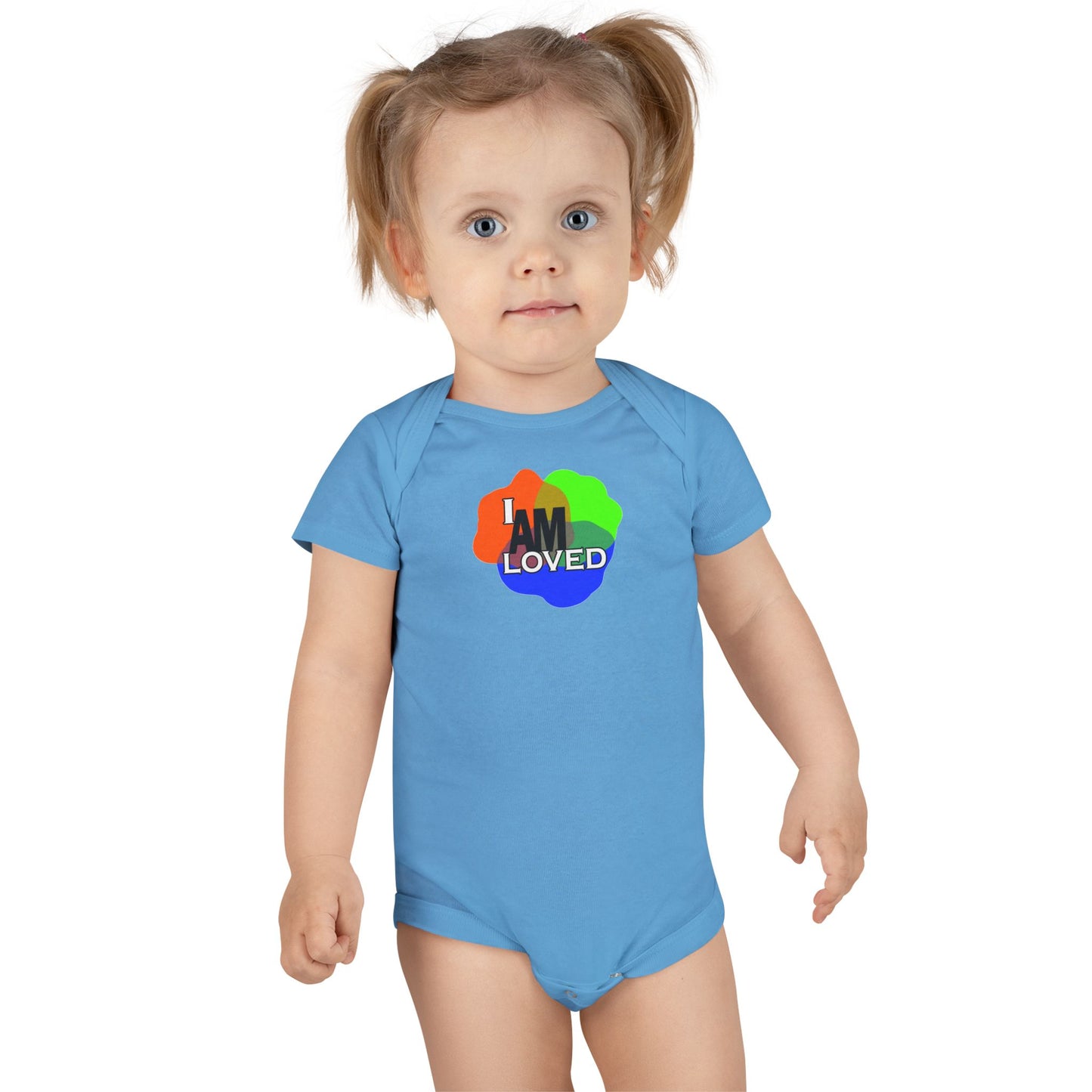Baby Short Sleeve Onesie® - I Am Loved (Multicolor with green)
