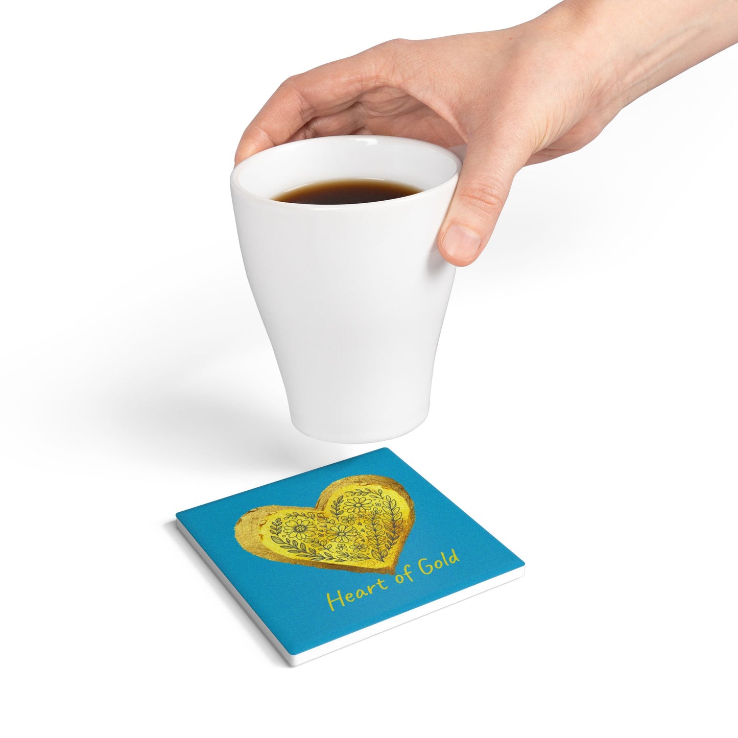 Turquoise Ceramic Coaster - Heart of Gold