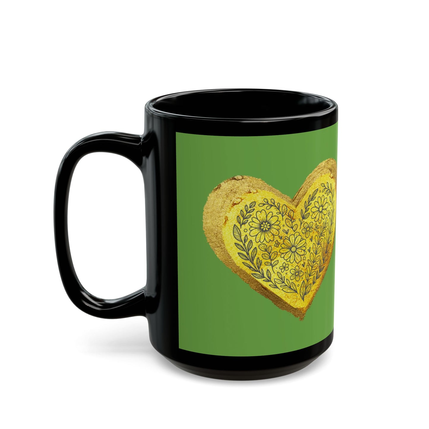 Green on Black Mug - Heart of Gold (15oz)