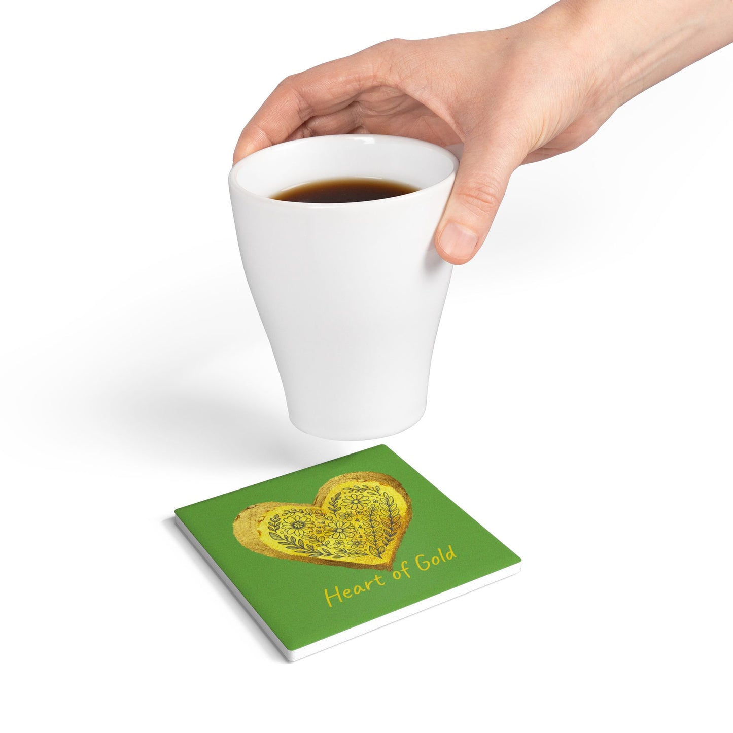 Green Ceramic Coaster - Heart of Gold