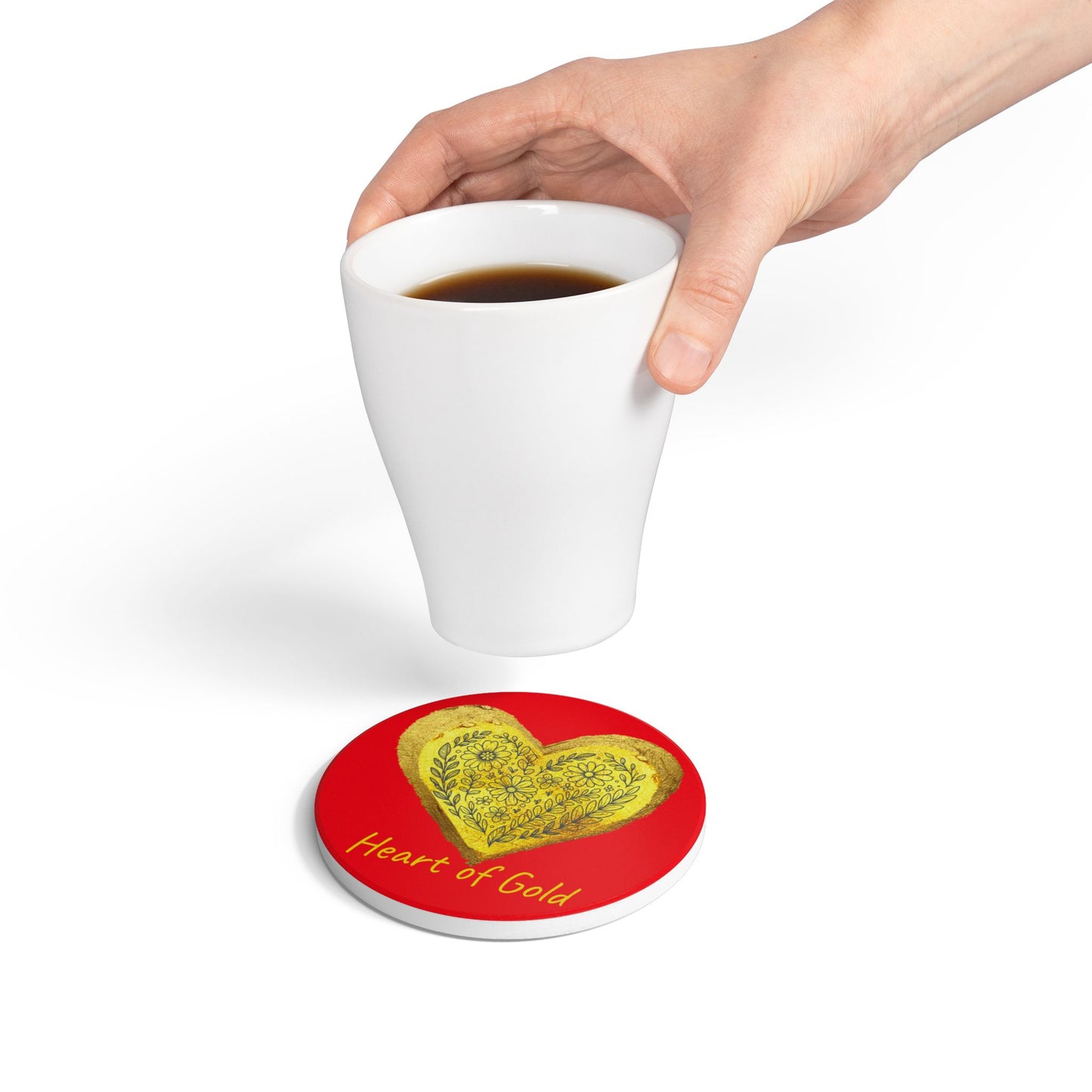 Red Ceramic Coaster - Heart of Gold