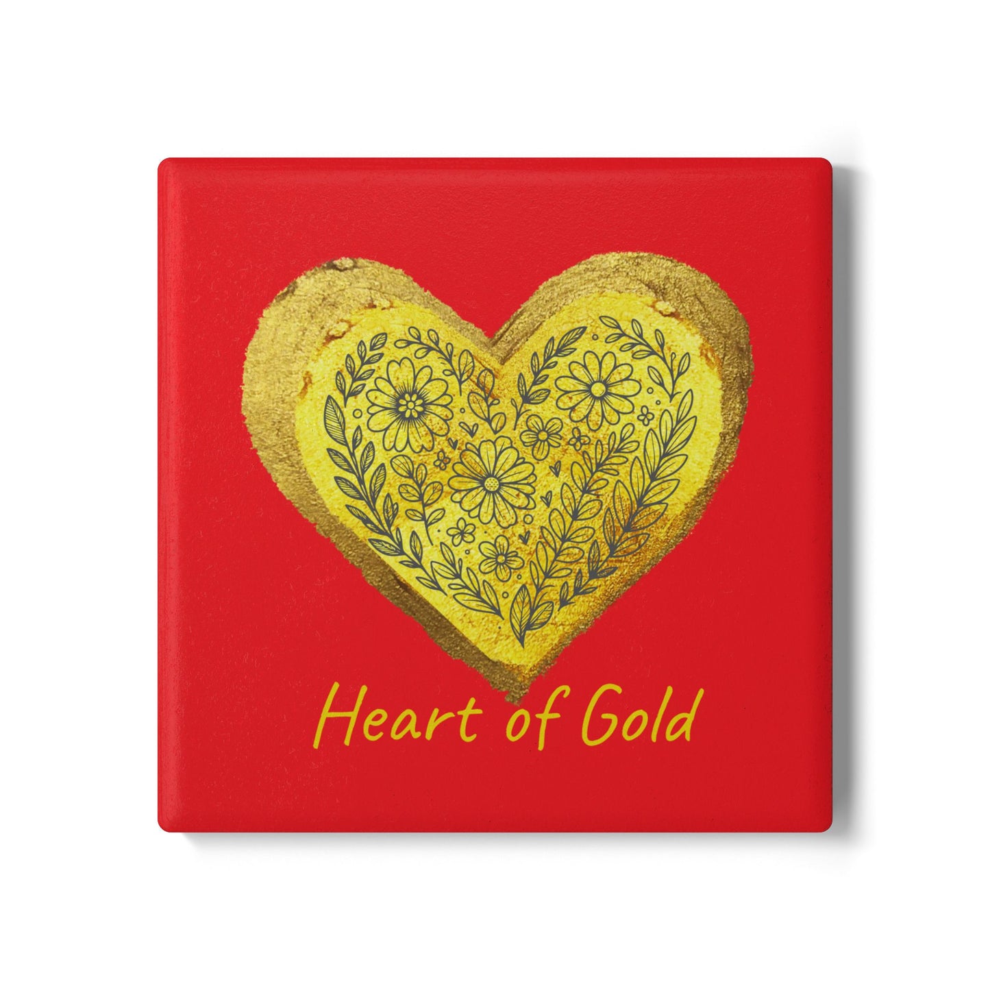 Red Ceramic Coaster - Heart of Gold
