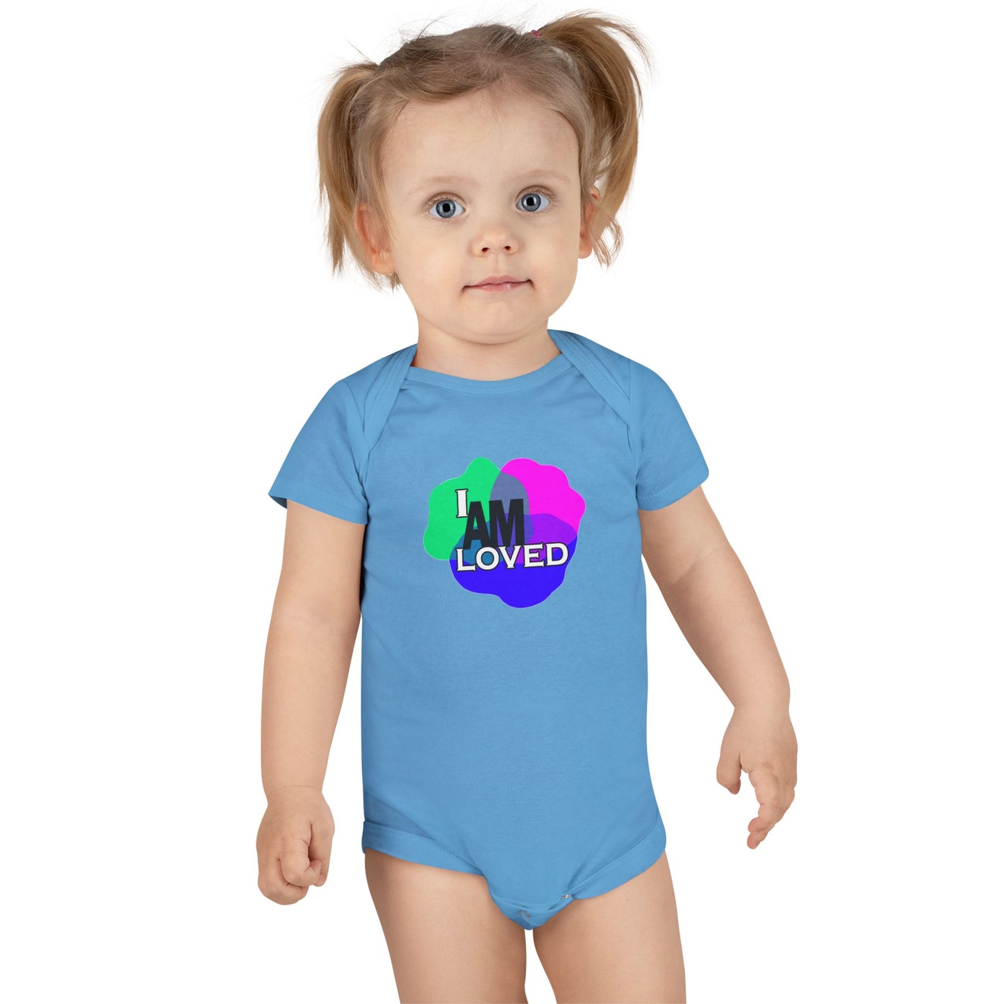 Baby Short Sleeve Onesie® - "I Am Loved" (Multicolor with pink)