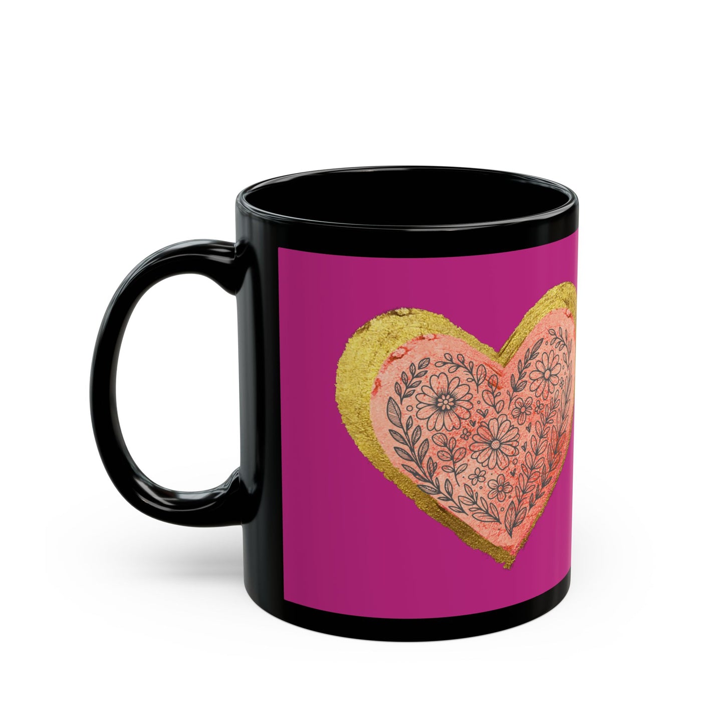 Pink on Black Mug - Follow your heart (11oz)