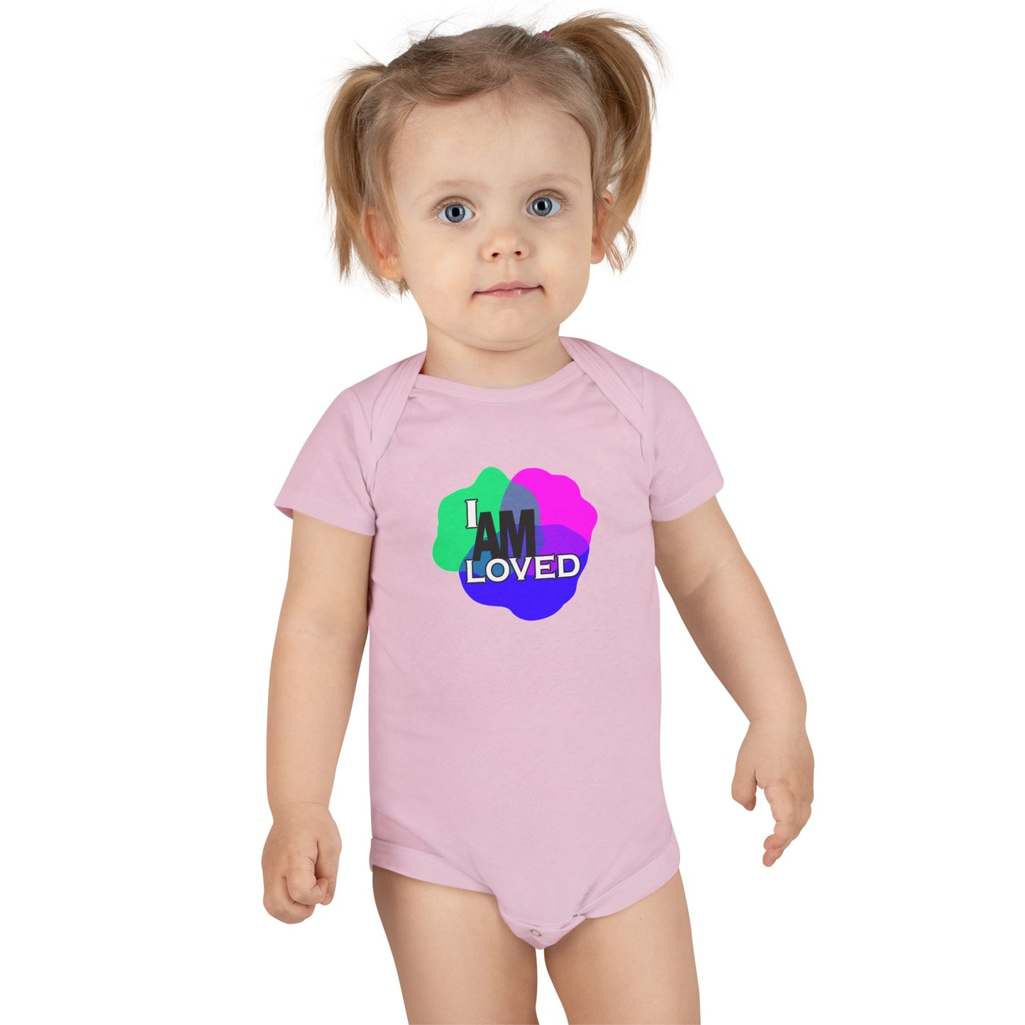 Baby Short Sleeve Onesie® - "I Am Loved" (Multicolor with pink)