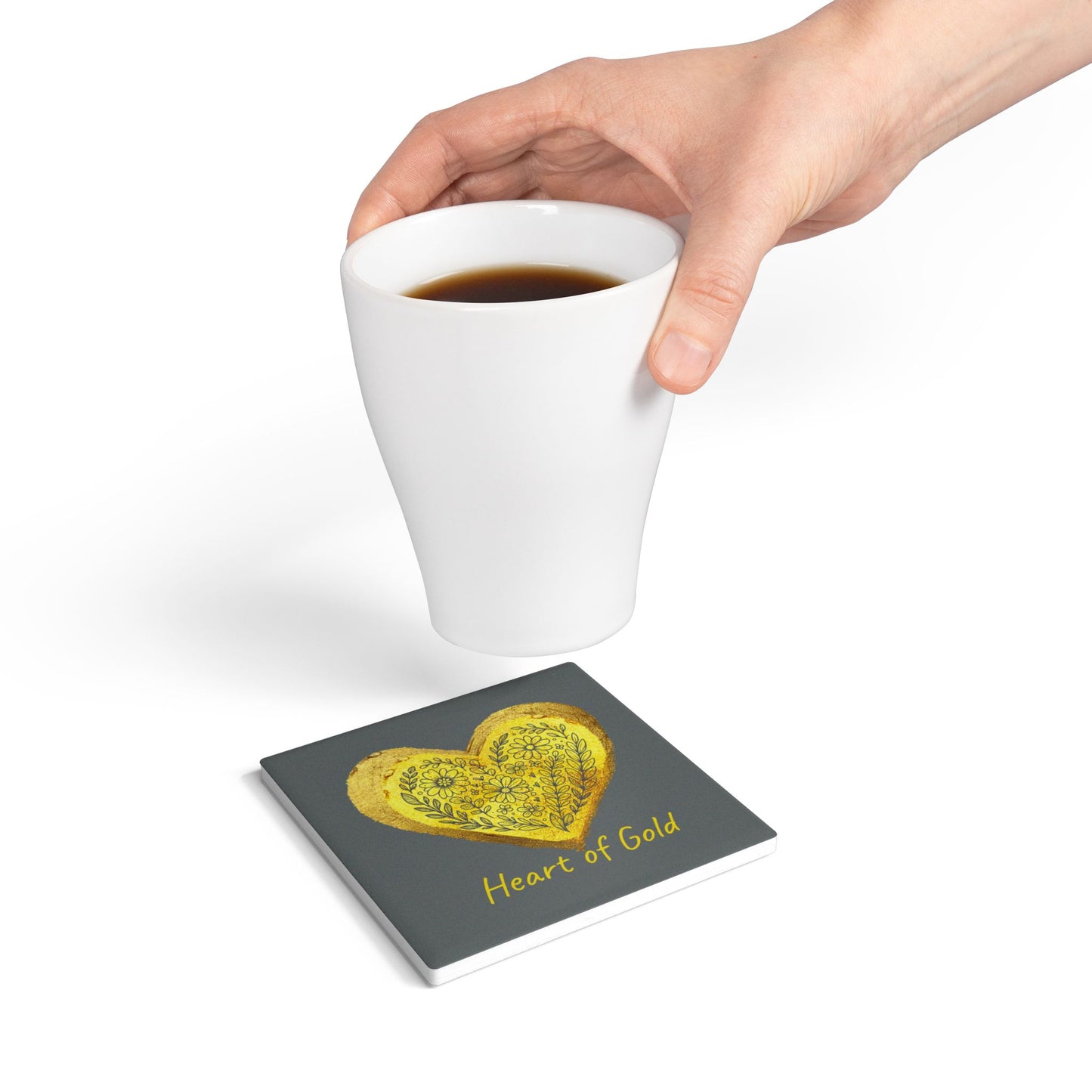 Gray Ceramic Coaster - Heart of Gold