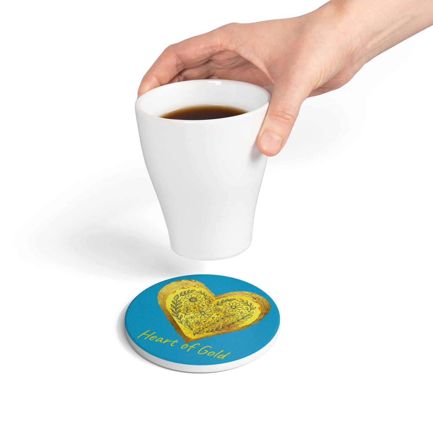 Turquoise Ceramic Coaster - Heart of Gold