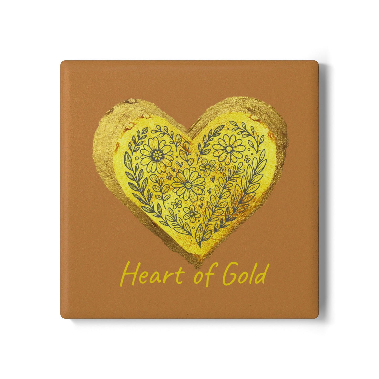Brown Ceramic Coaster - Heart of Gold