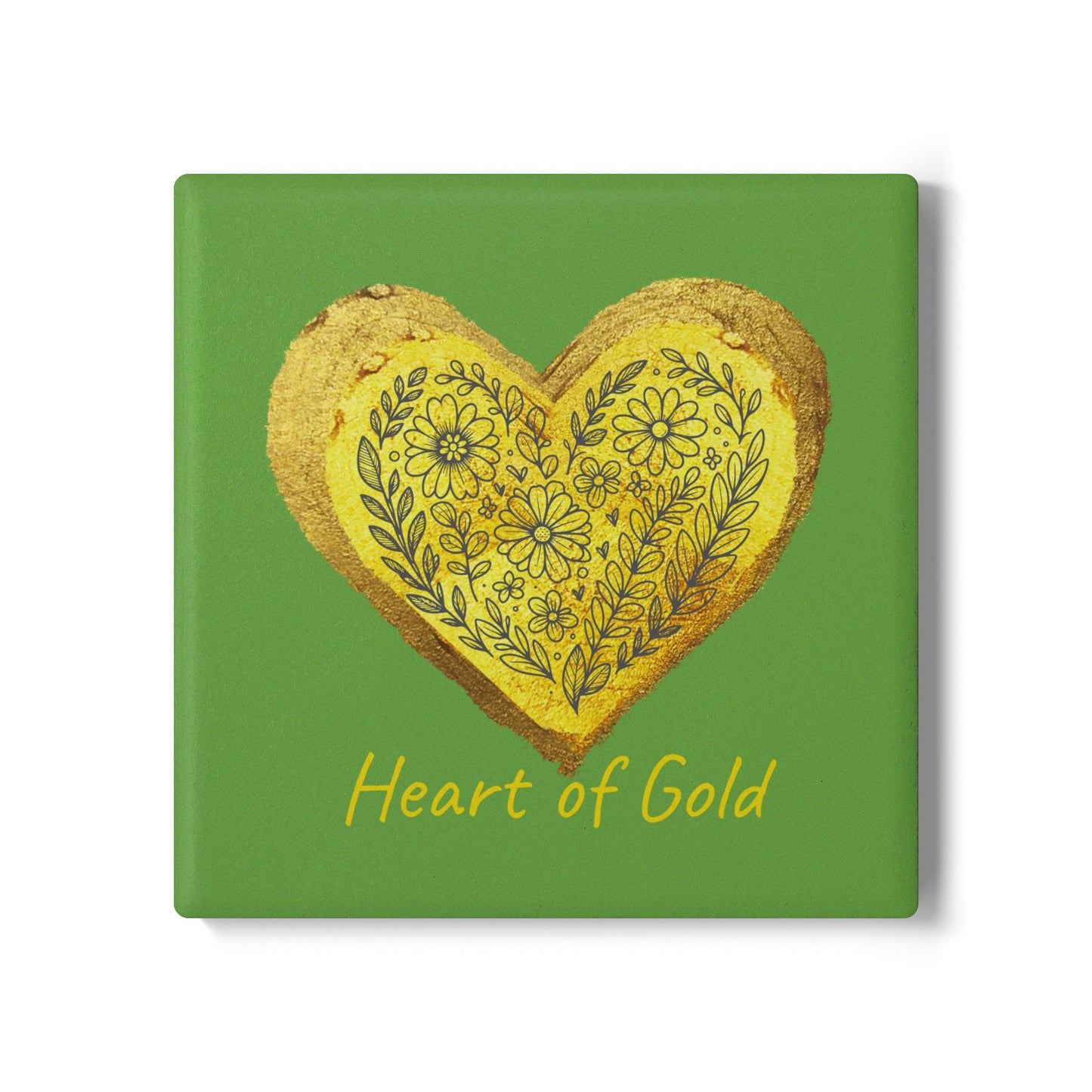 Green Ceramic Coaster - Heart of Gold