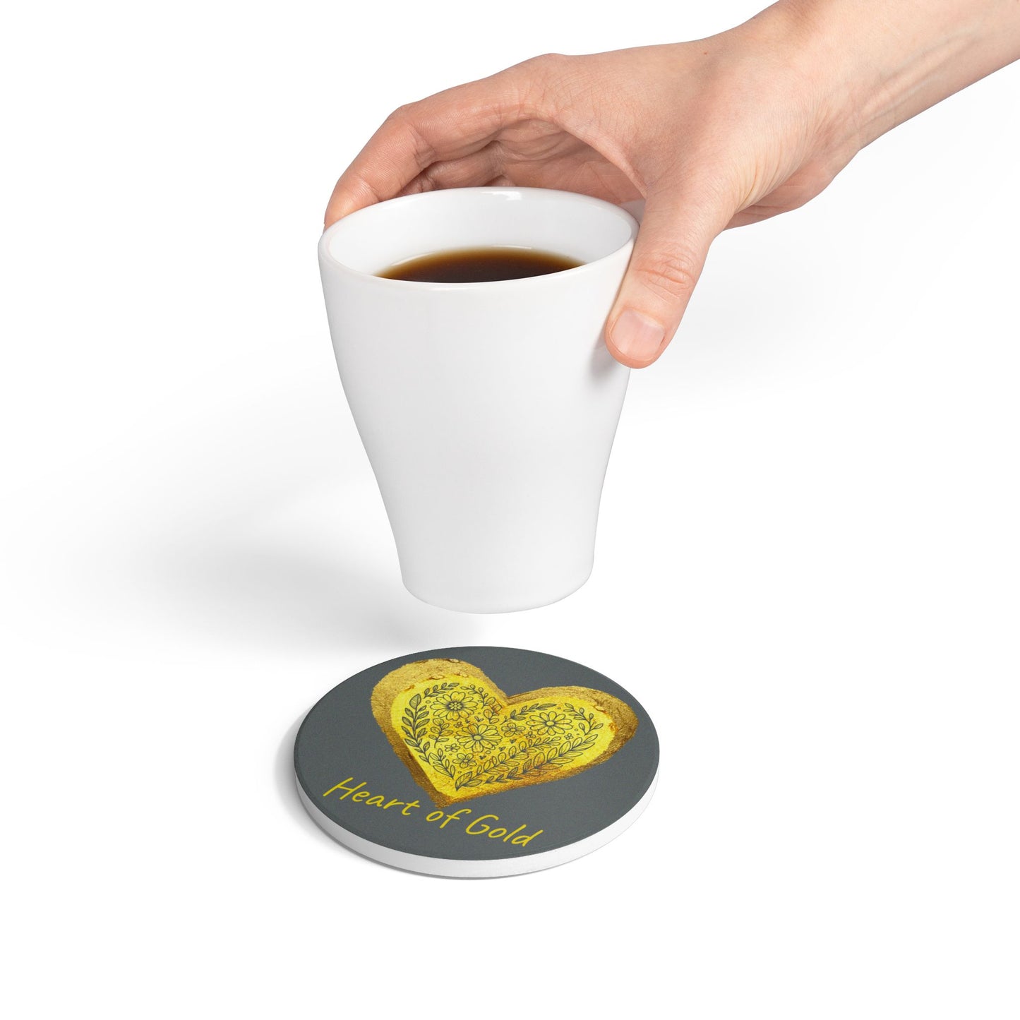Gray Ceramic Coaster - Heart of Gold