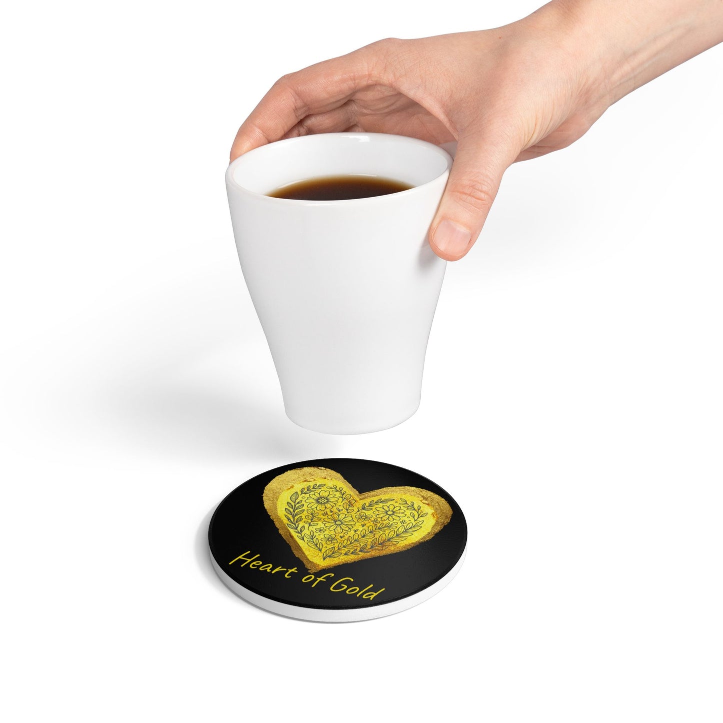 Black Ceramic Coaster - Heart of Gold