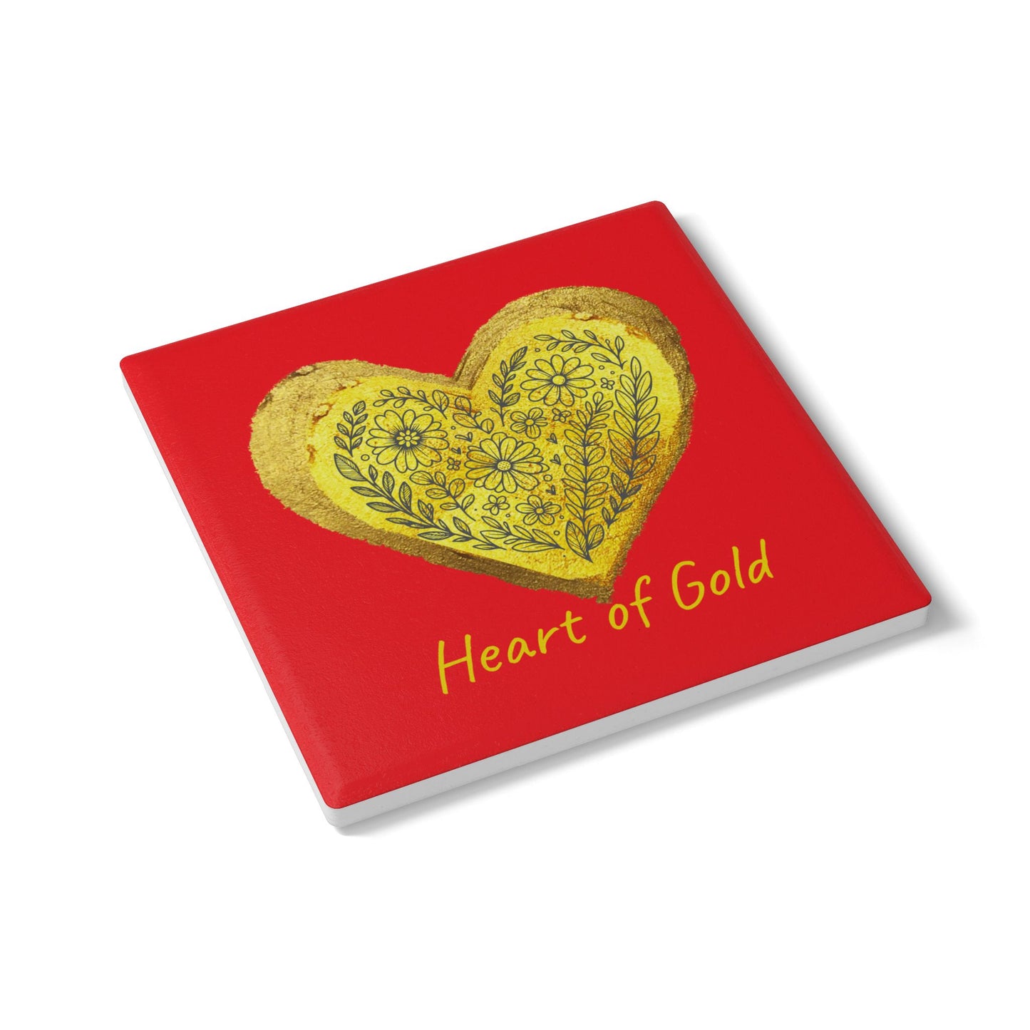 Red Ceramic Coaster - Heart of Gold