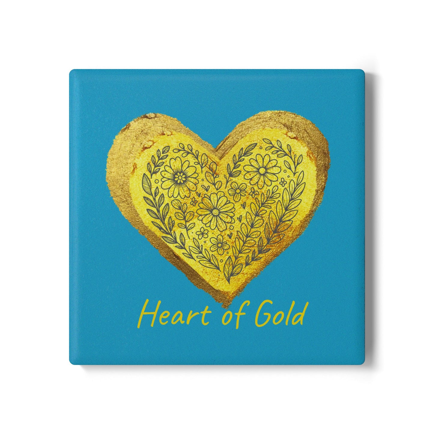 Turquoise Ceramic Coaster - Heart of Gold