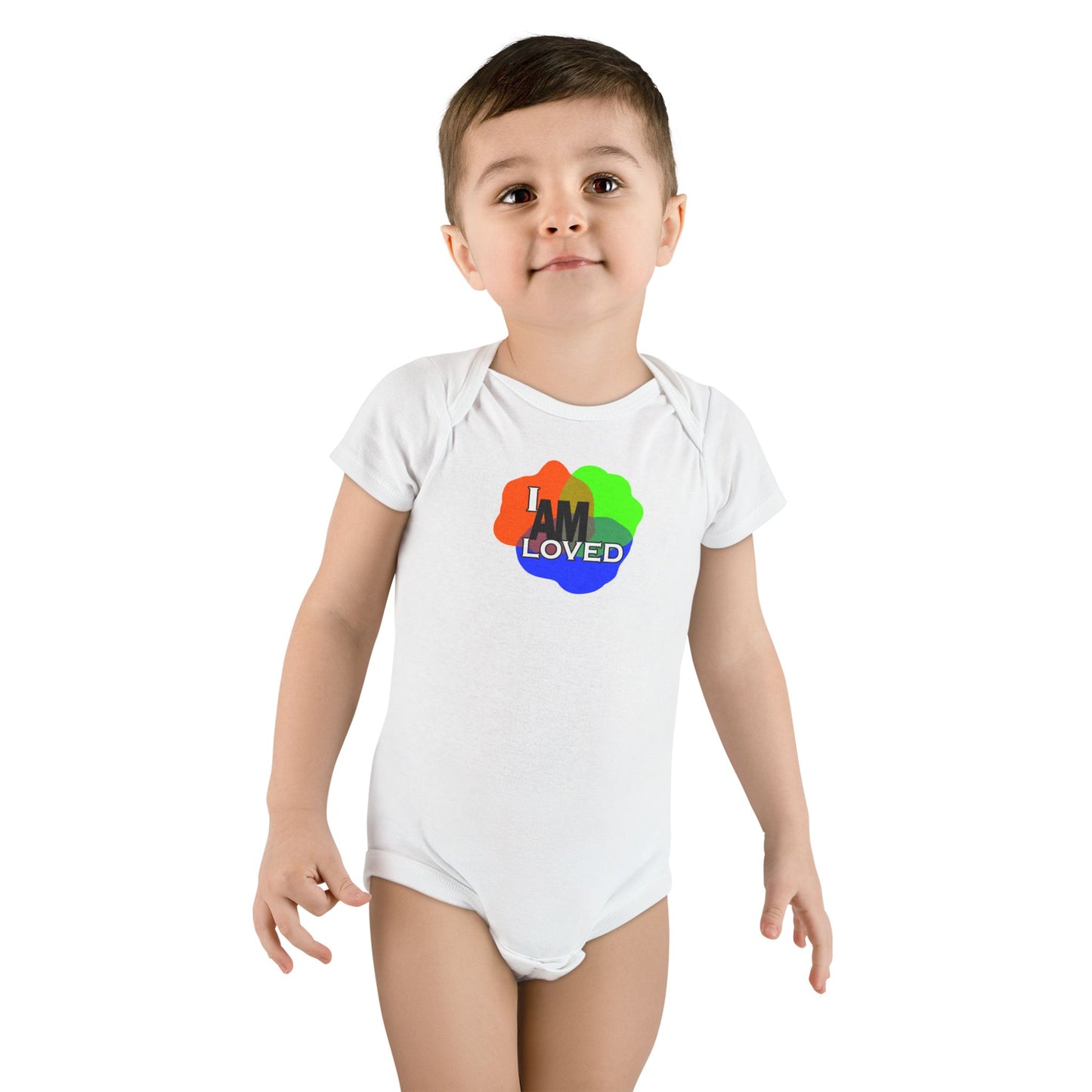 Baby Short Sleeve Onesie® - I Am Loved (Multicolor with green)
