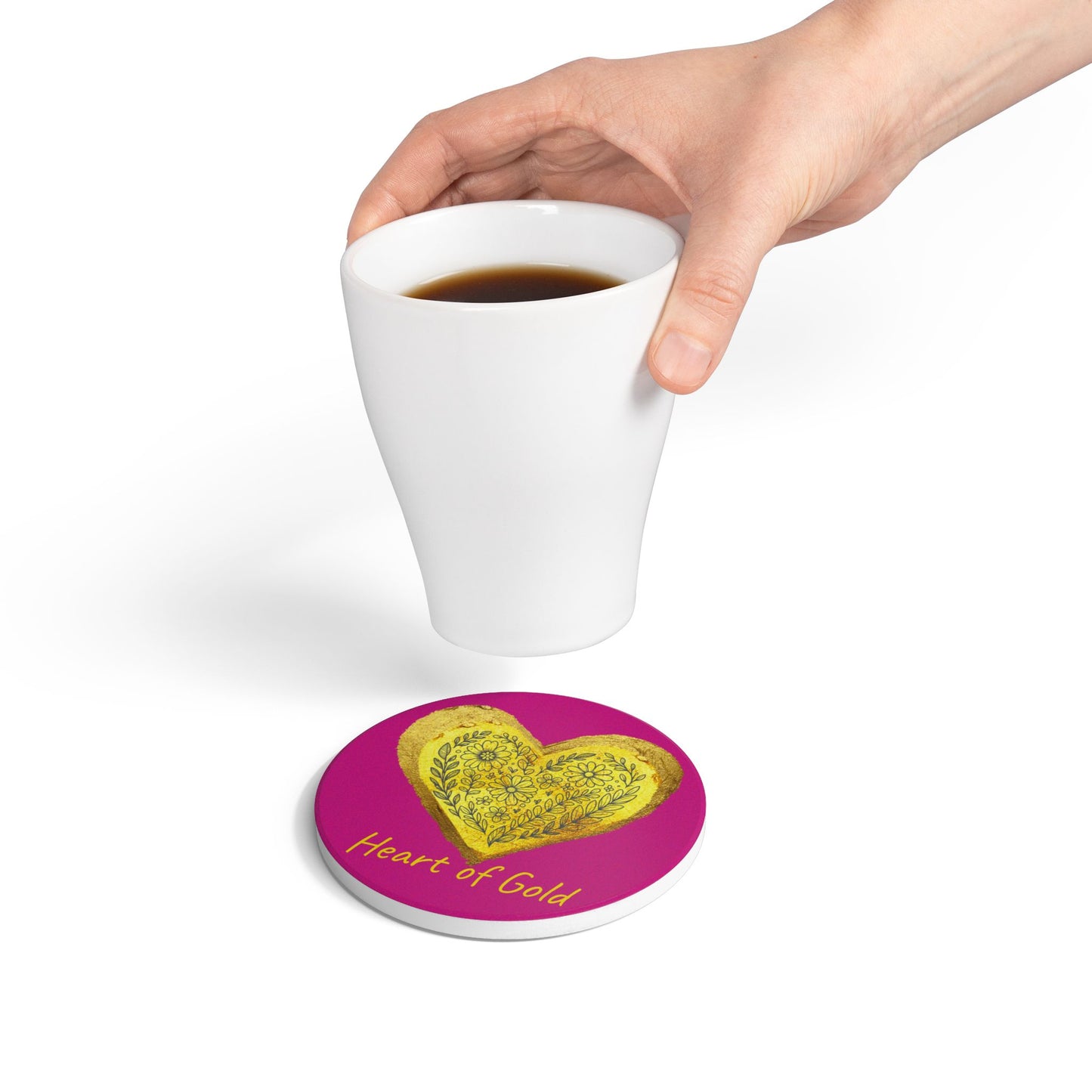 Pink Ceramic Coaster - Heart of Gold