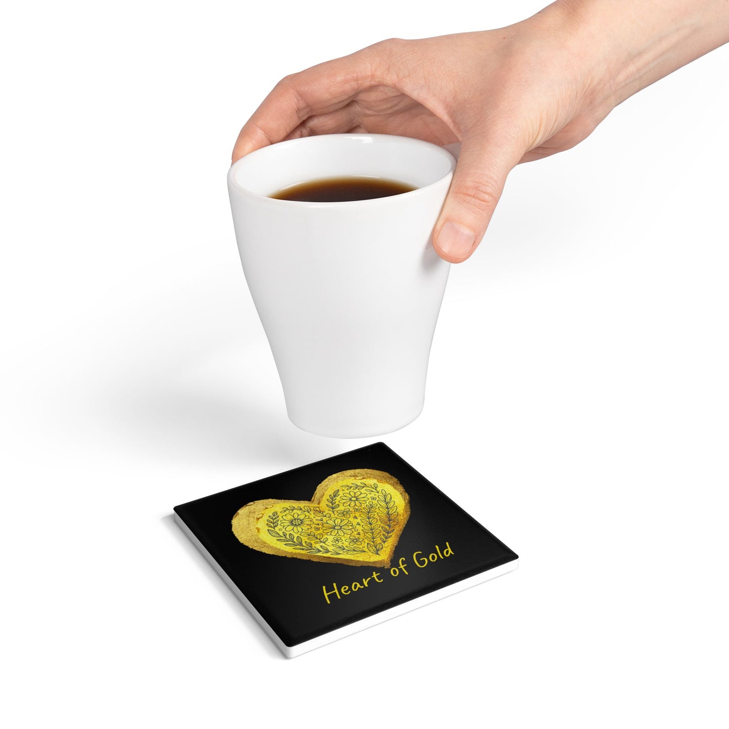 Black Ceramic Coaster - Heart of Gold