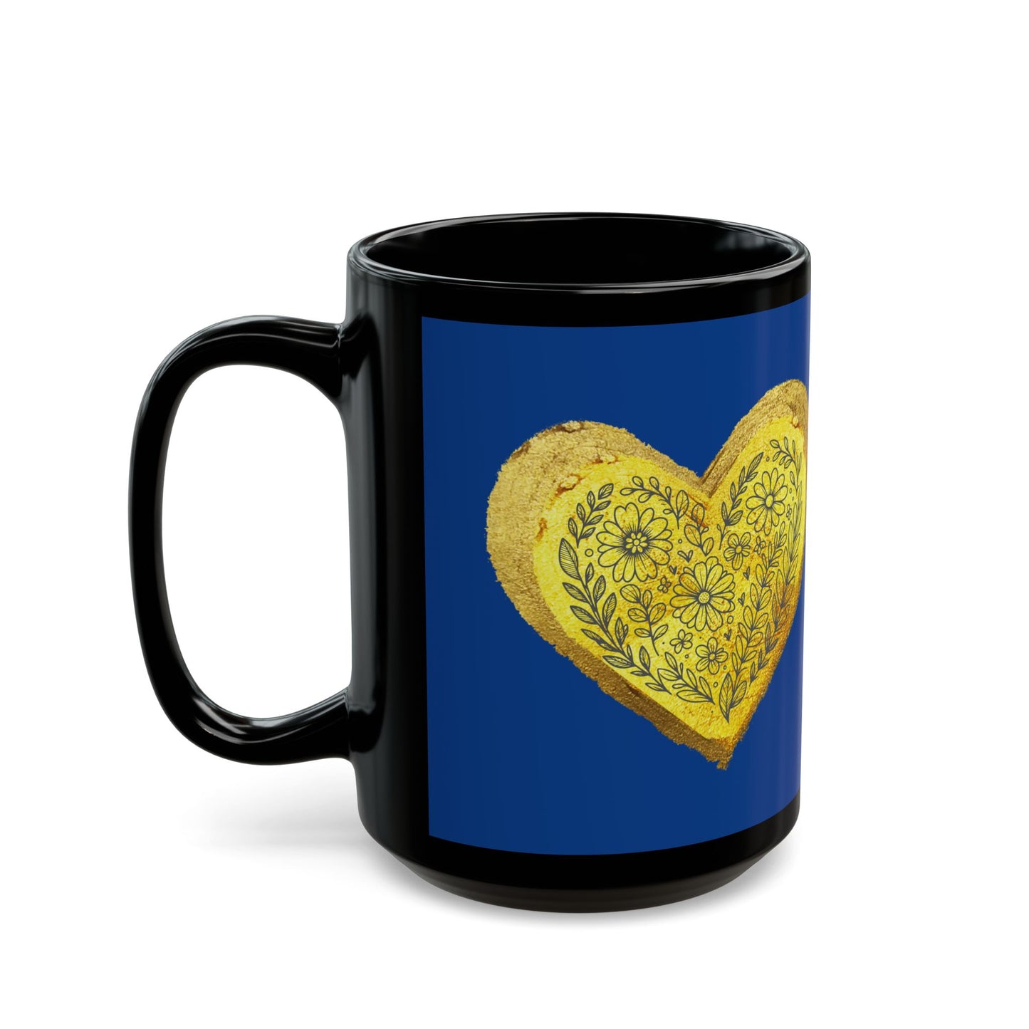 Dark Blue on Black Mug - Heart of Gold (15oz)