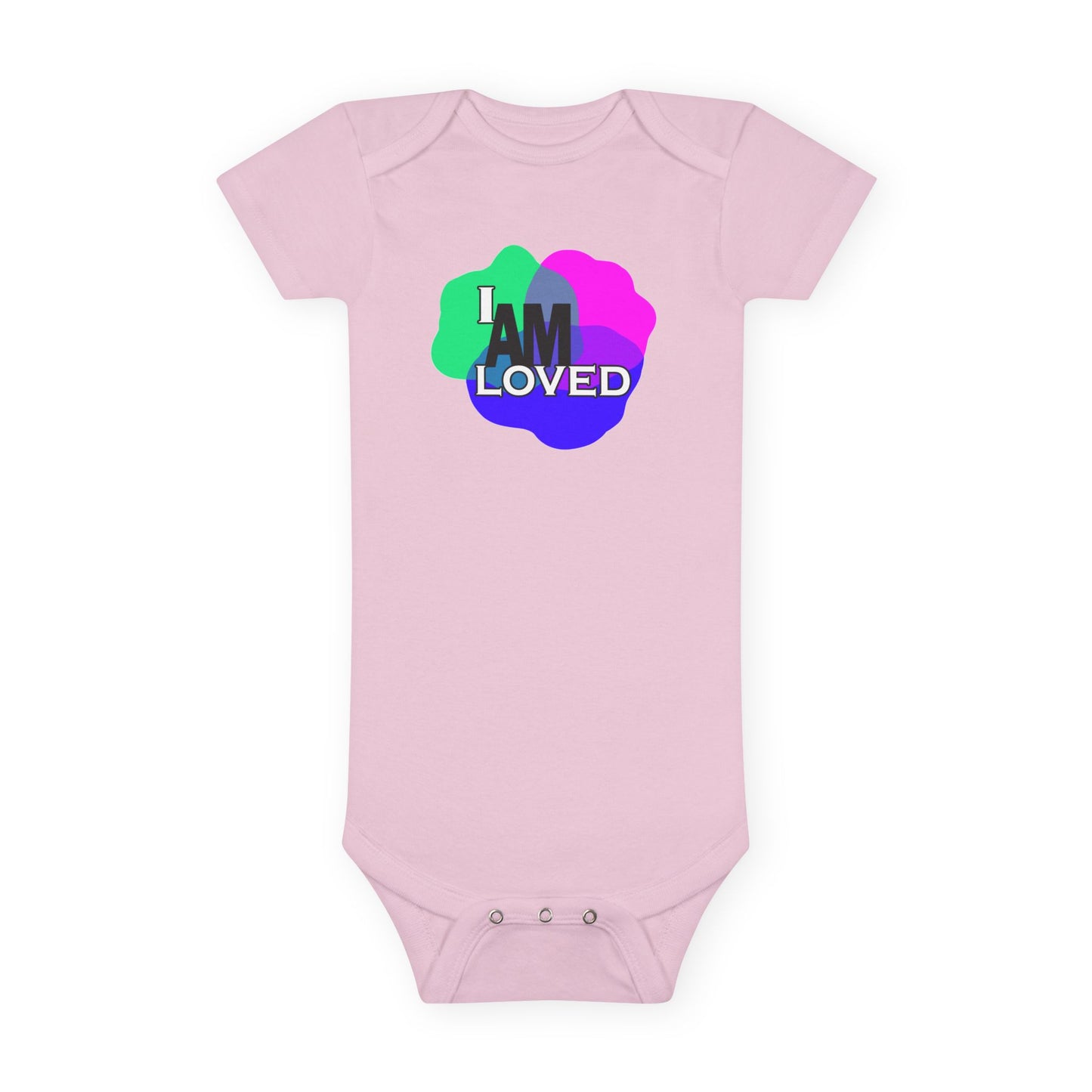 Baby Short Sleeve Onesie® - "I Am Loved" (Multicolor with pink)