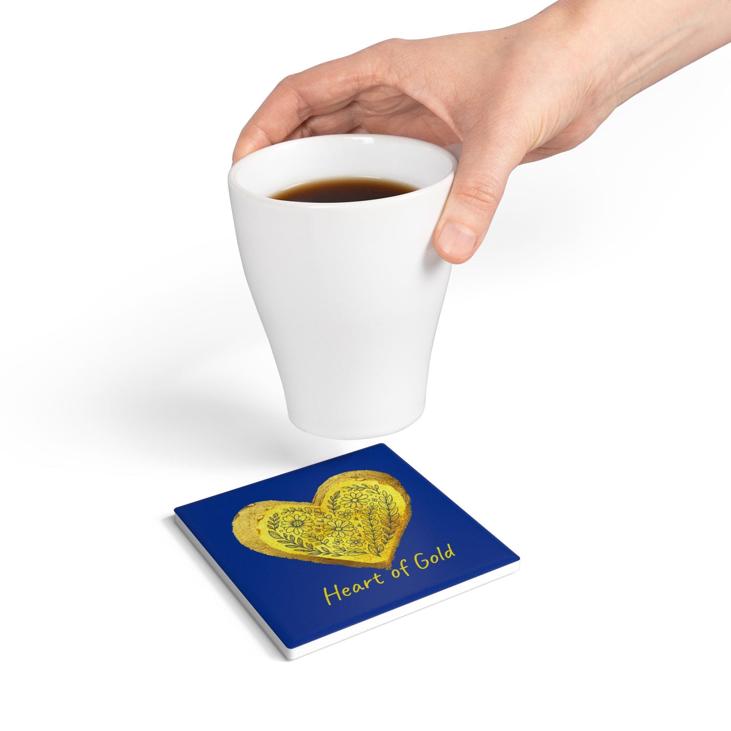 Dark Blue Ceramic Coaster - Heart of Gold