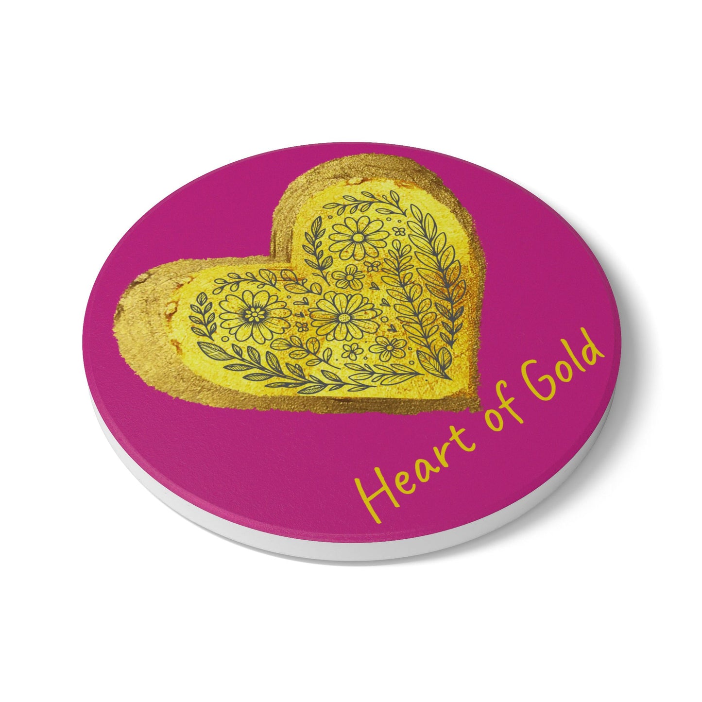 Pink Ceramic Coaster - Heart of Gold